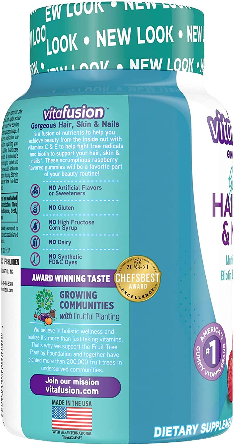 Vitafusion Gorgeous Hair, Skin & Nails Multivitamin Raspberry Gummy 200 Gummies