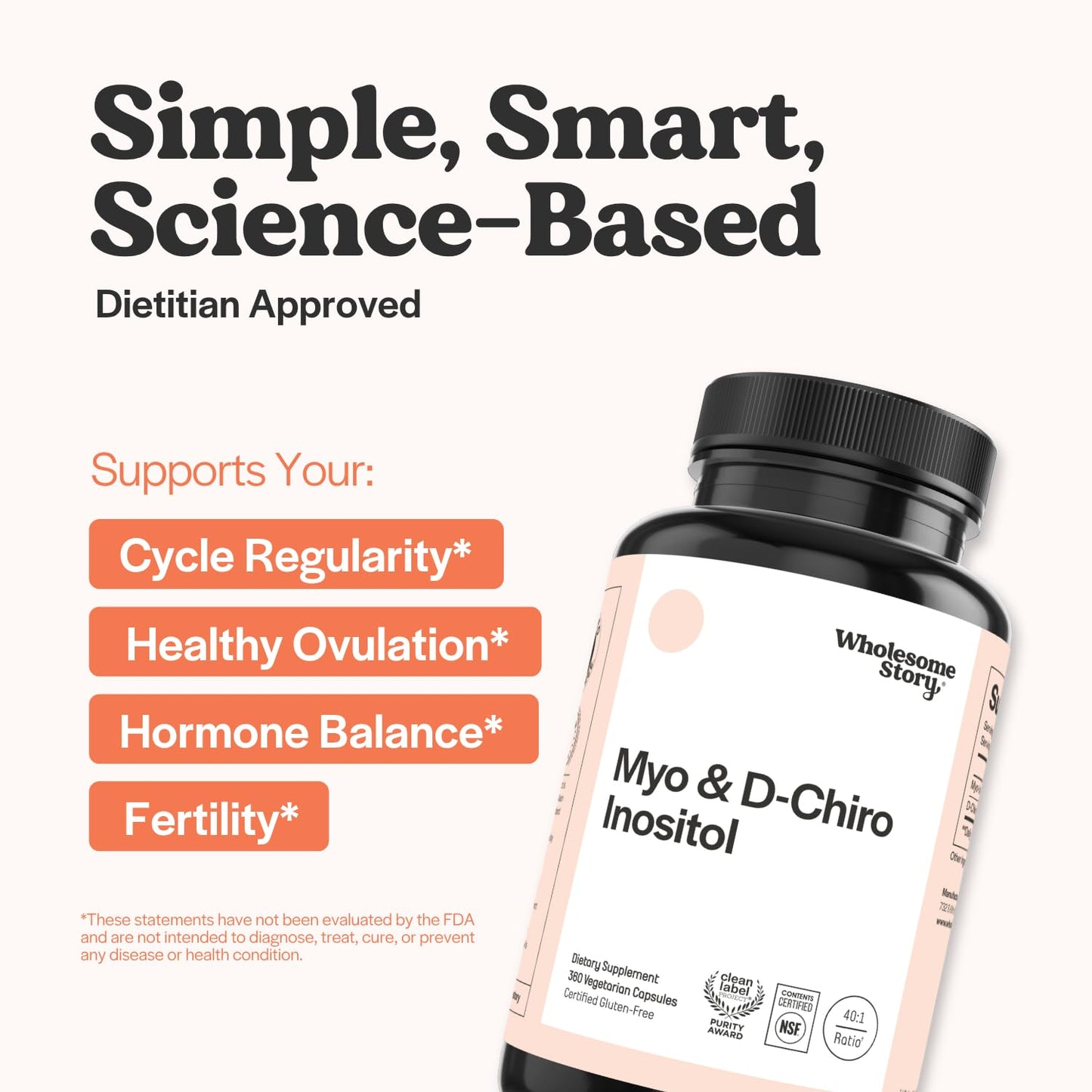 Wholesome Story Myo-Inositol & D-Chiro Inositol Supplement for Women, Fertility Support, 40:1 Ratio, Capsule, 360 Count