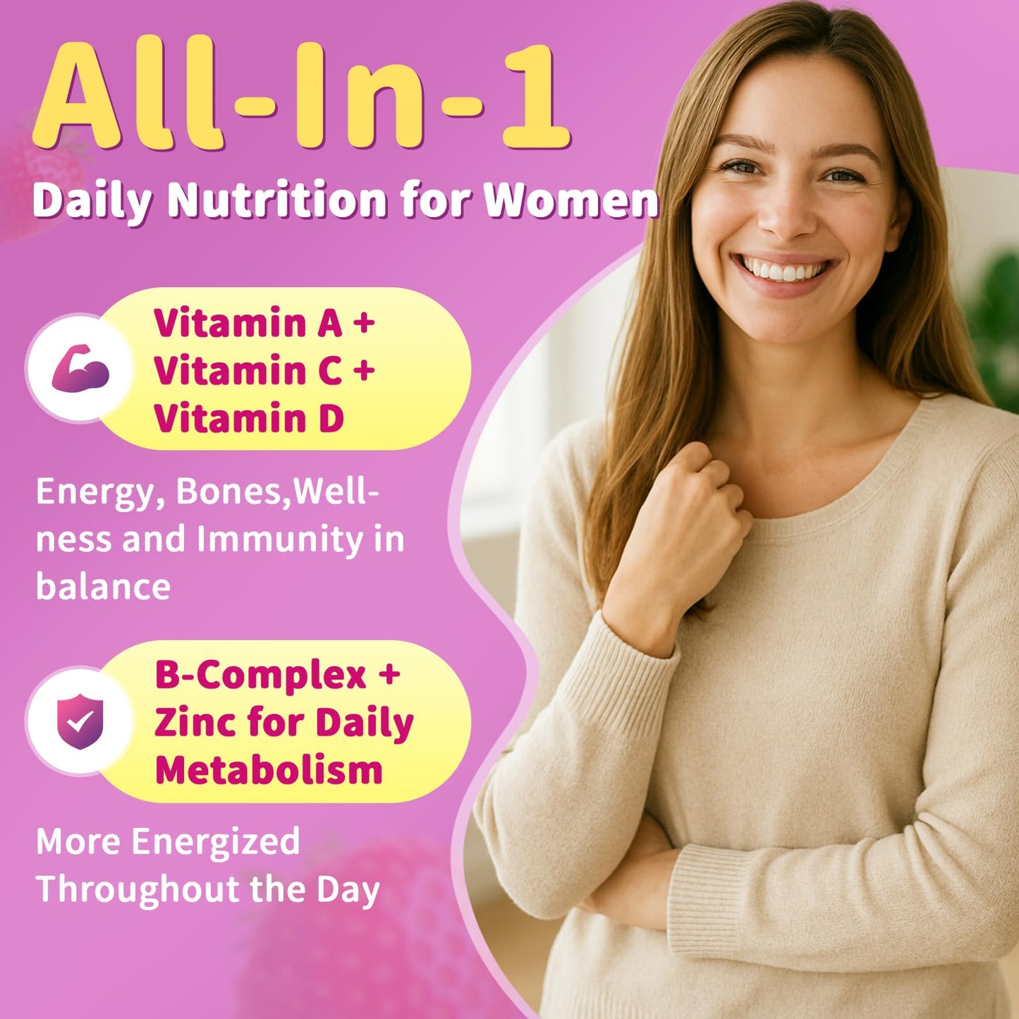 GparkNature Women's Multivitamin Gummies with Iron, Magnesium, Folate, Biotin, Zinc, Vitamin D3, A, C, E, B Complex, Sugar Free, 120 Gummies
