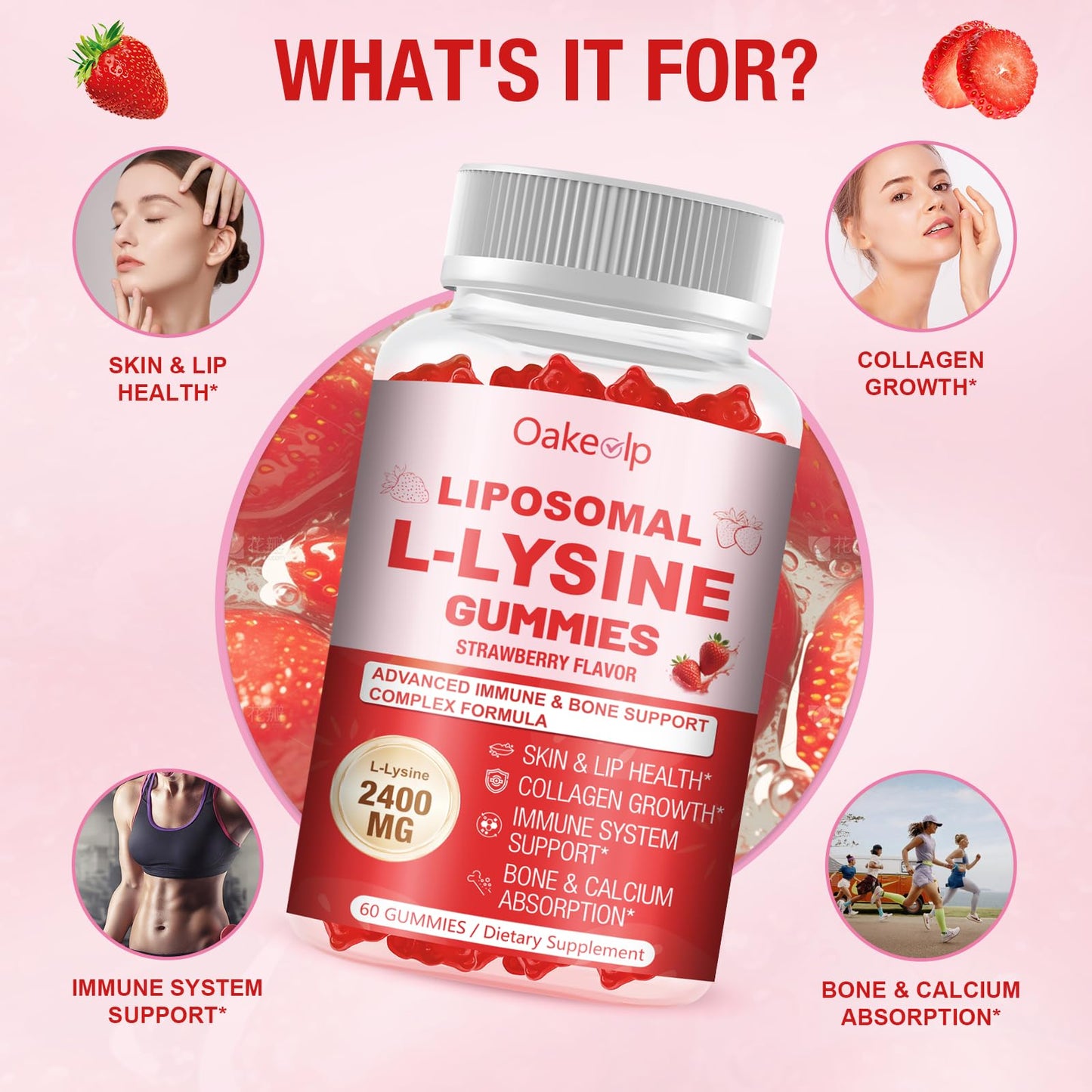 Oakevlp Liposomal L-Lysine 2400mg & Vitamin C 1000mg Gummies, 120 Gummies
