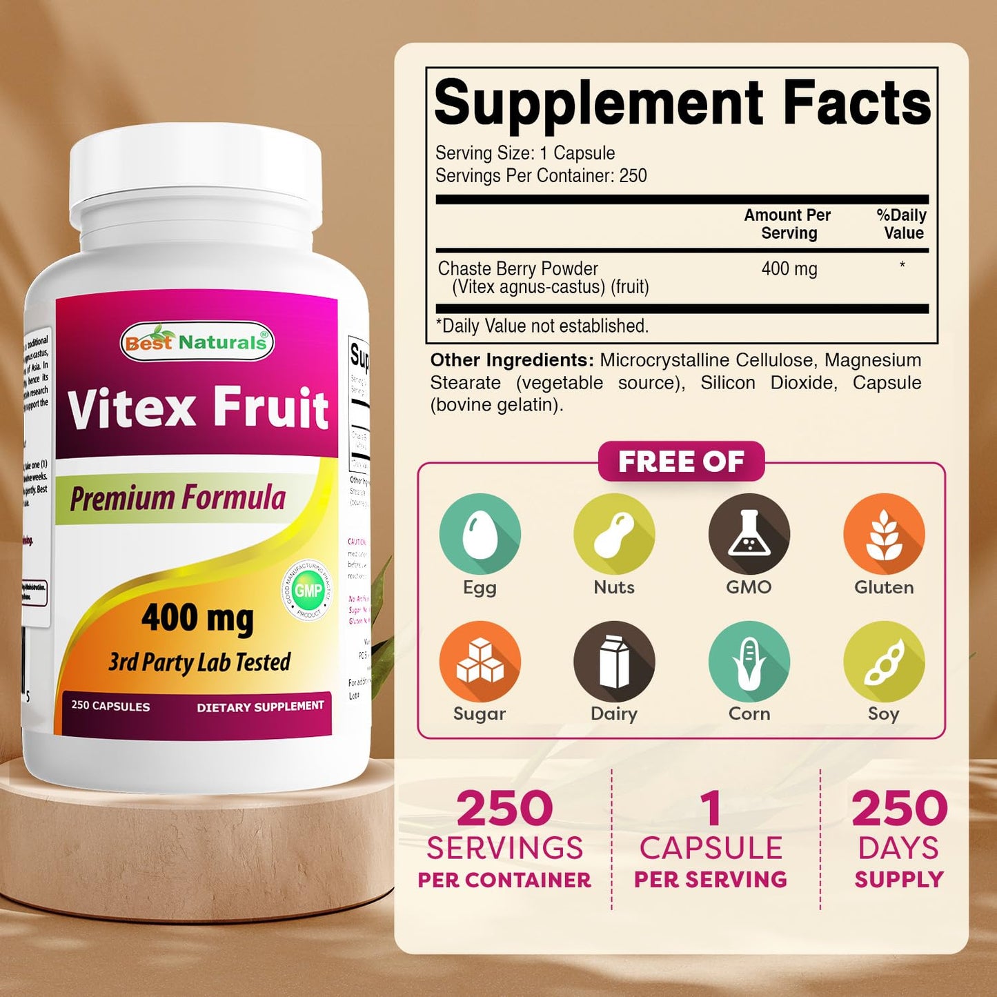 Best Naturals Vitex Chasteberry 400 mg Capsules 500 Count