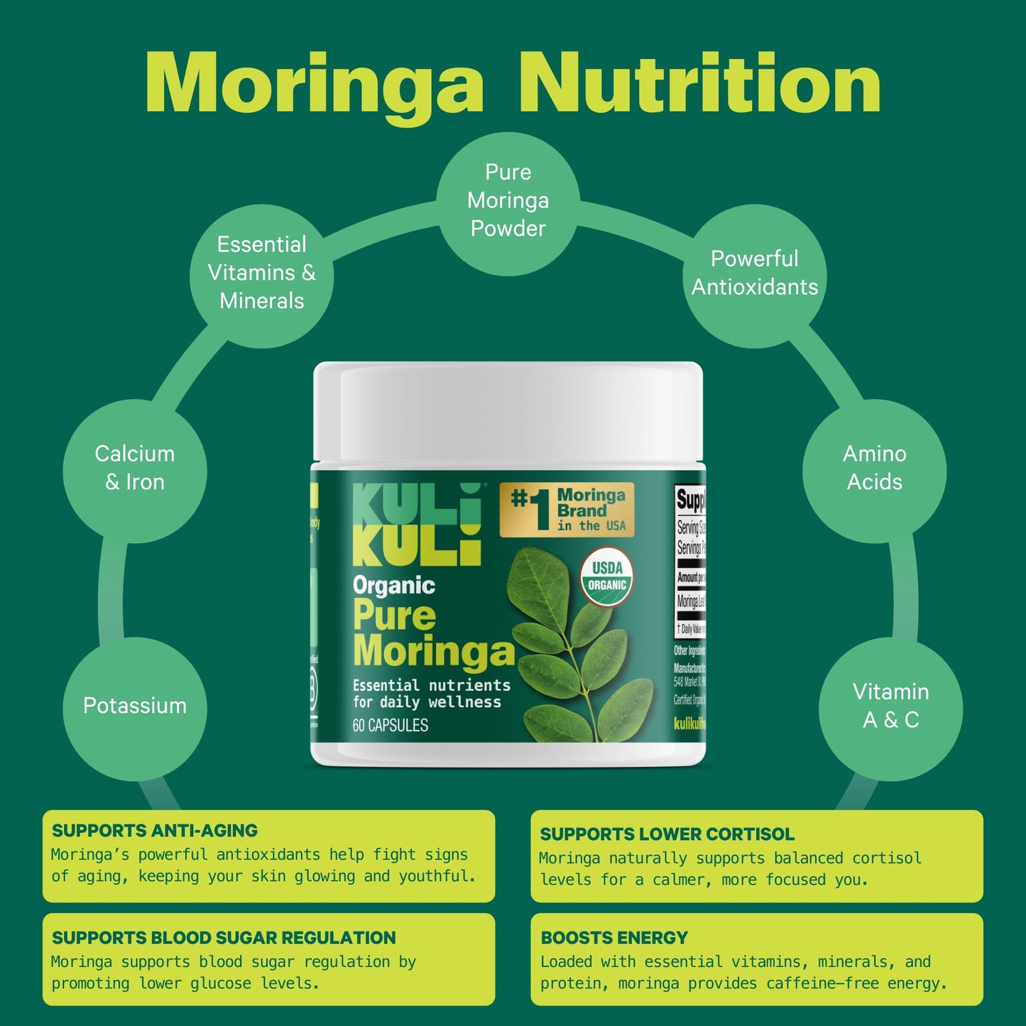 Kuli Kuli Organic Moringa Capsules, 120 Count
