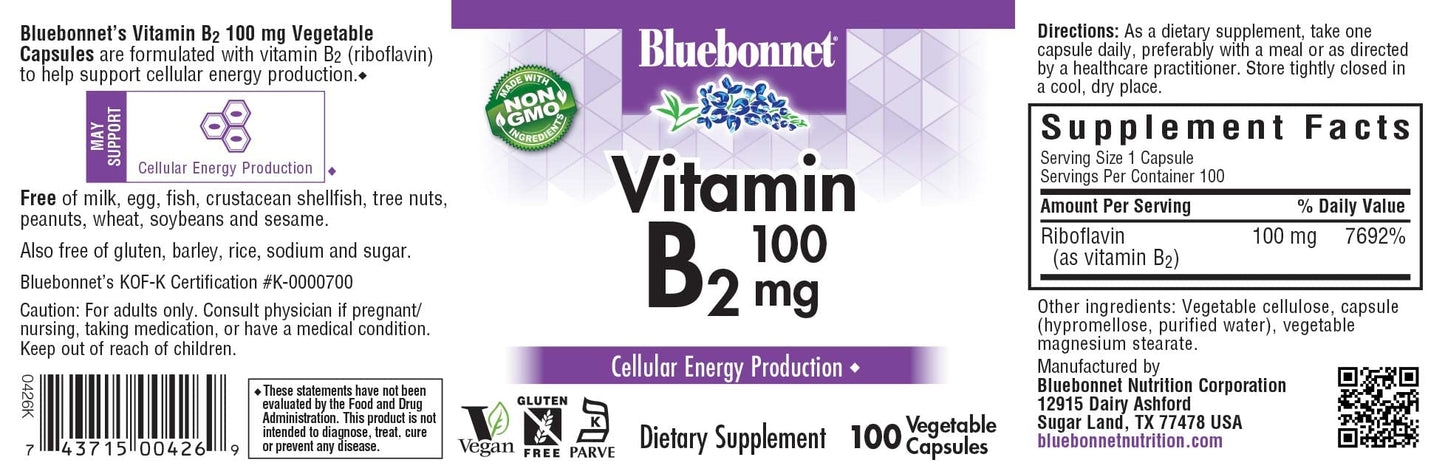 BlueBonnet Vitamin B2 100 mg Capsule, 100 Capsules