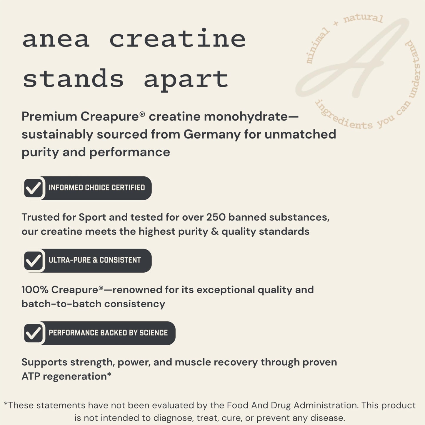 Anea Nutrition Creatine Monohydrate Micronized Powder 100 Servings