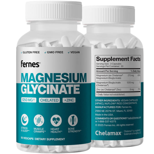Fernes Magnesium Glycinate 1250mg with Zinc Capsules, 90 Capsules