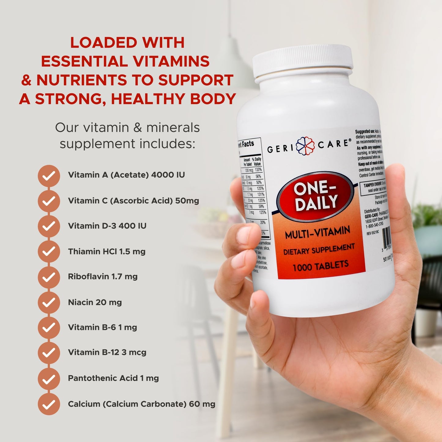 GeriCare One-Daily Multi-Vitamin Tablet, 1000 Tablets