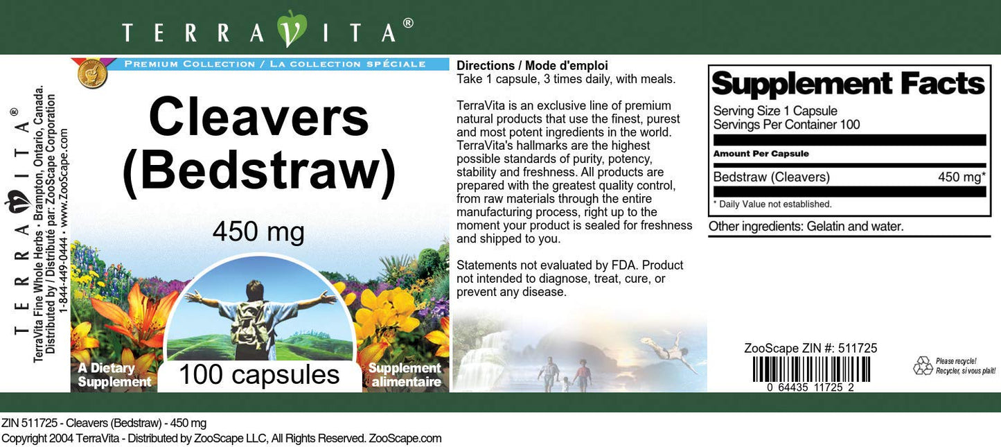 Terravita Cleavers (Bedstraw) - 450 mg Capsules 300 Count