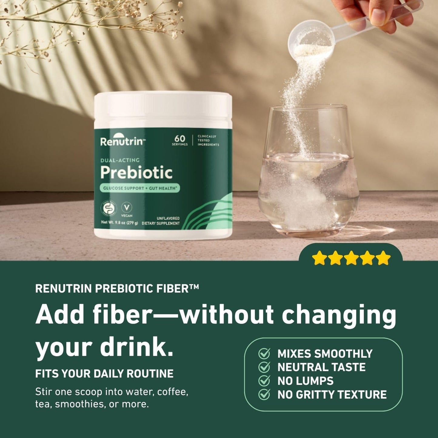 Renutrin Dual-Acting Prebiotic Powder 6.8 Ounce