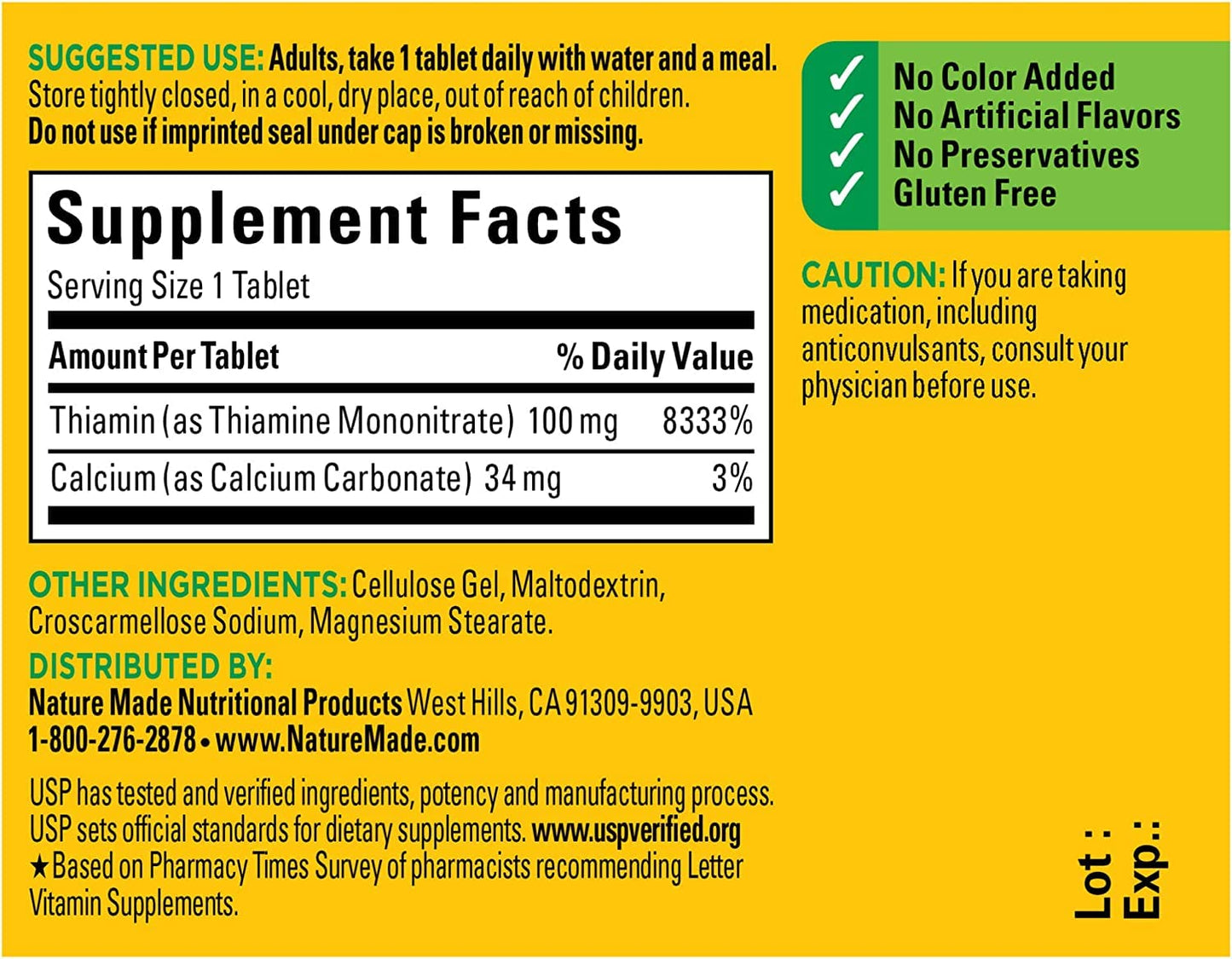 Nature Made B1 100 mg Tablets, 500 Count