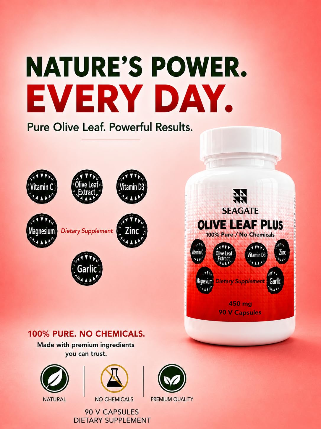 Seagate Olive Leaf Plus 450mg Capsule 90 Count
