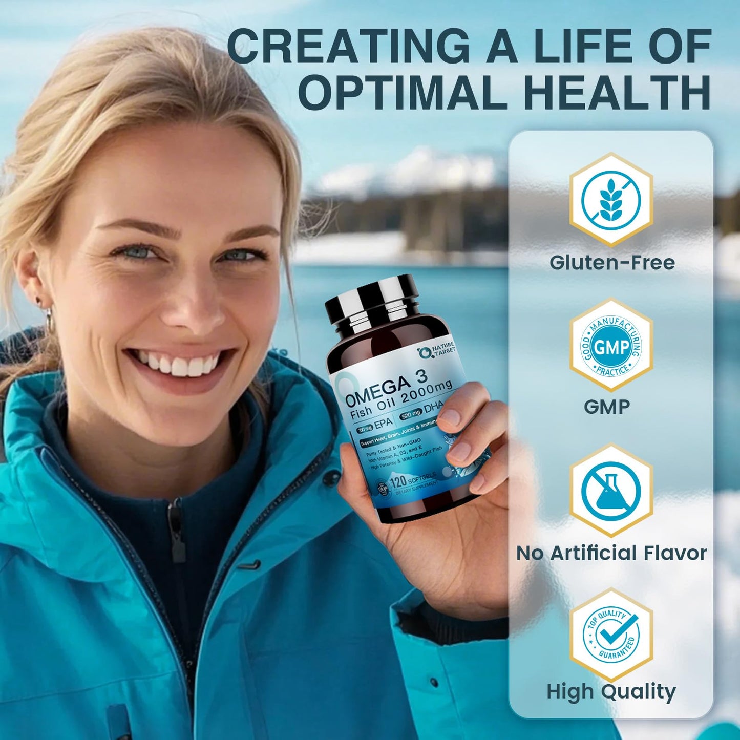 NATURE TARGET Omega 3 Fish Oil 2000mg with Vitamin D3, A, E Softgel 120