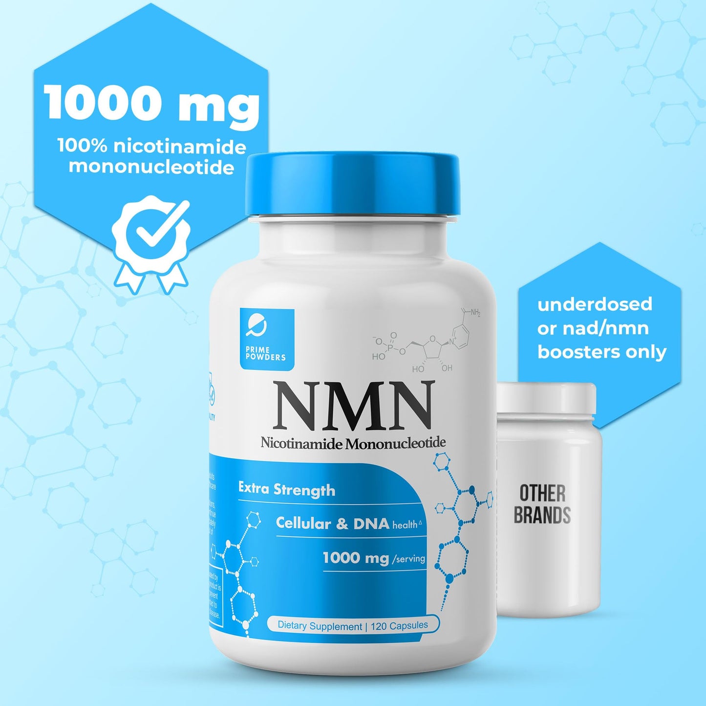 Prime Powders NMN Capsules 1000mg per Serving, 120 Capsules