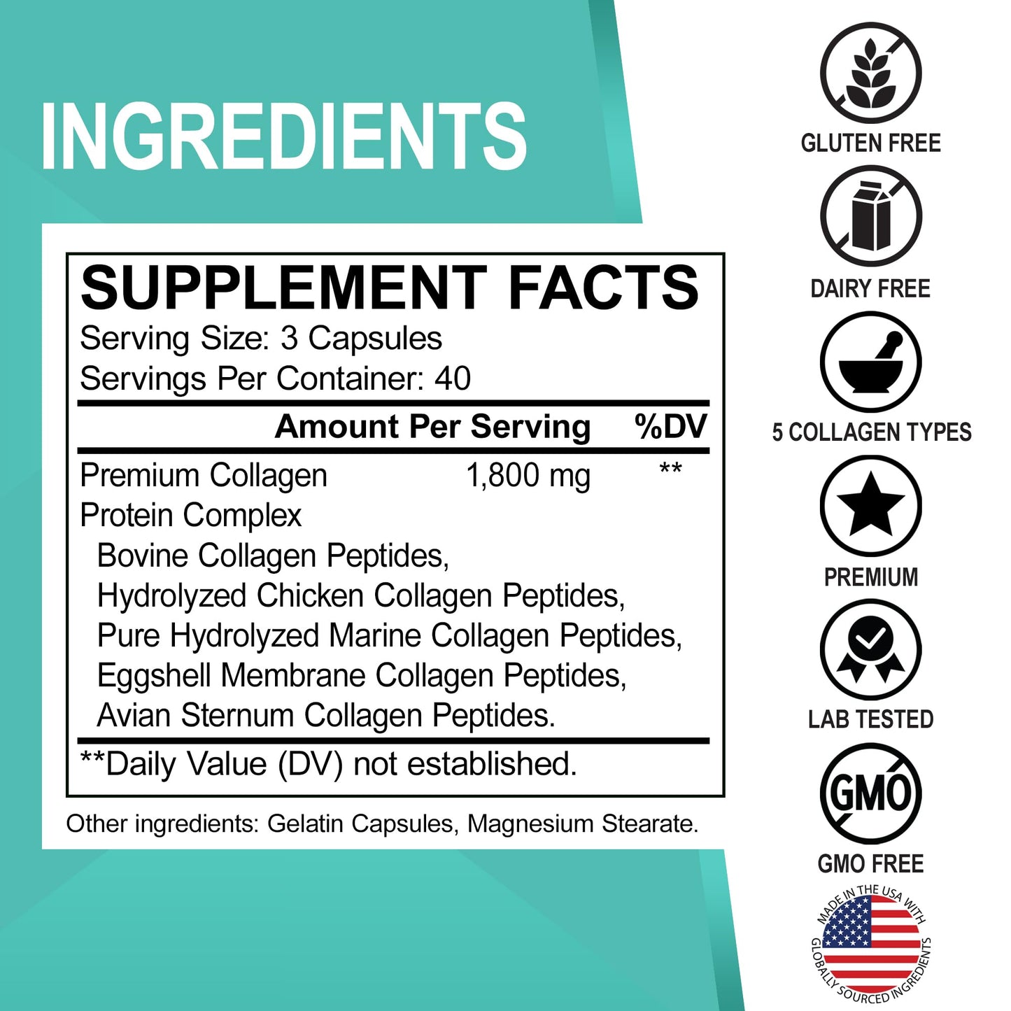 DR. BO Multi Collagen Peptides for Women & Men Type I, II, III, V & X Capsules, 120 Count