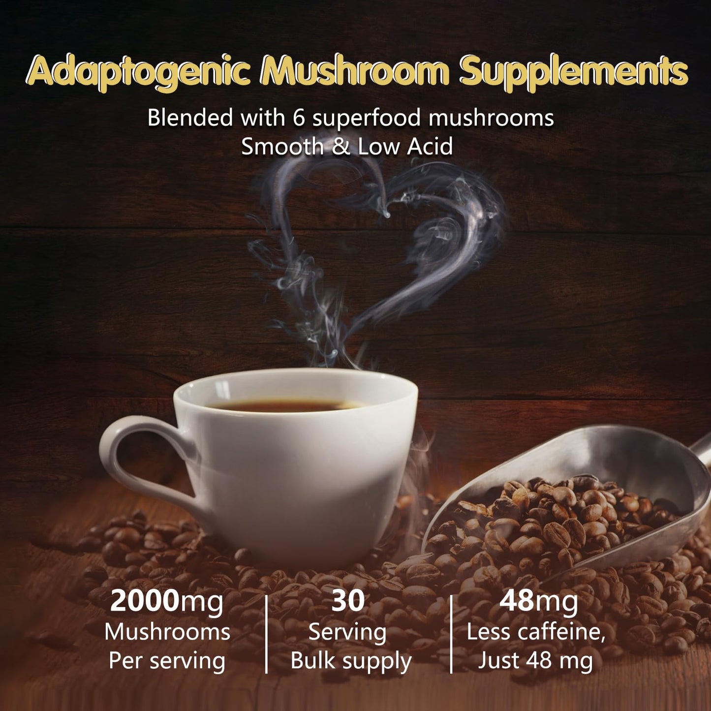 Balincer Mushroom Coffee Powder 6.35 Ounce - 6 Adaptogenic Mushrooms (Lion's Mane, Cordyceps, Turkey Tail & Other)