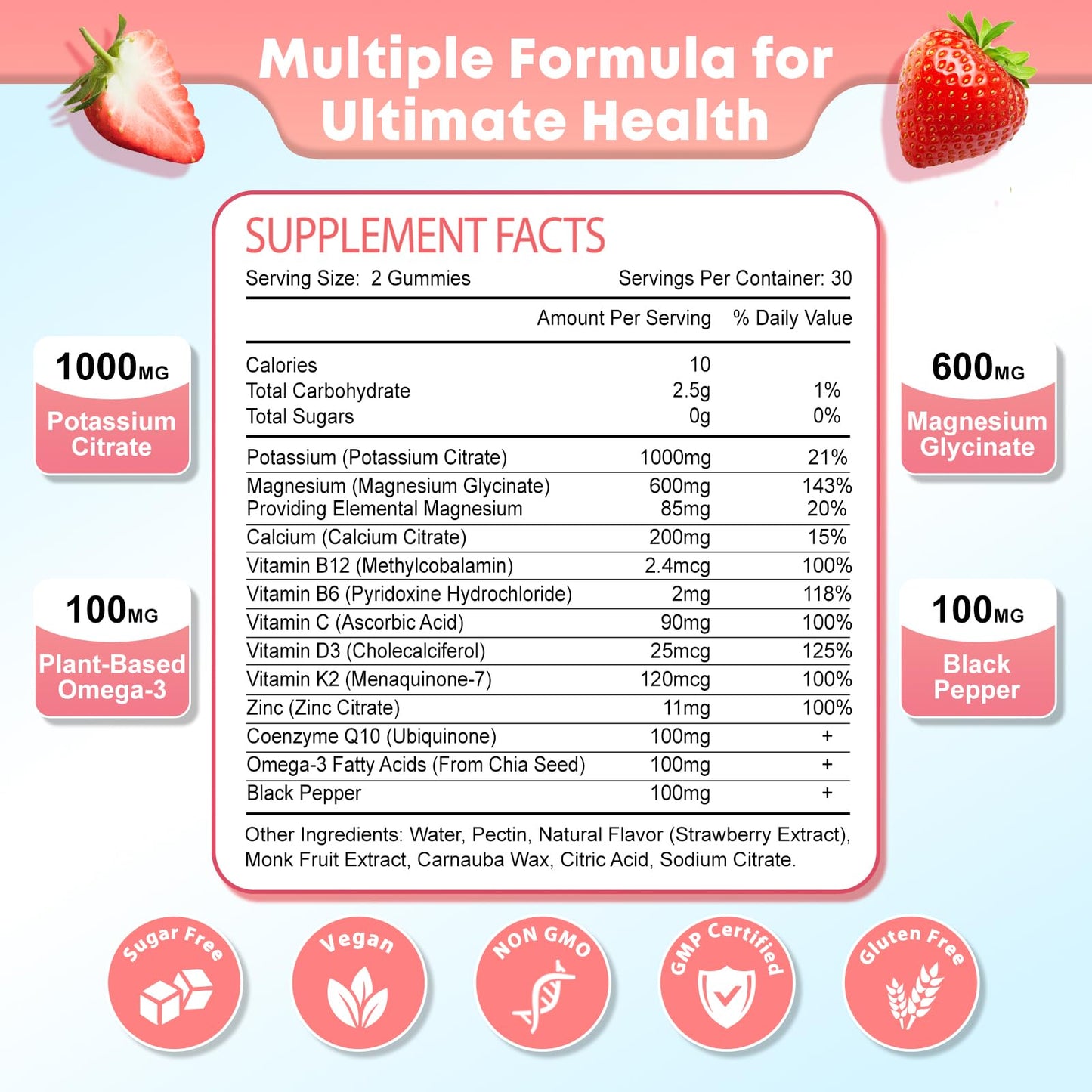 Zetelixia Potassium Magnesium Supplement Gummies, 60 Count
