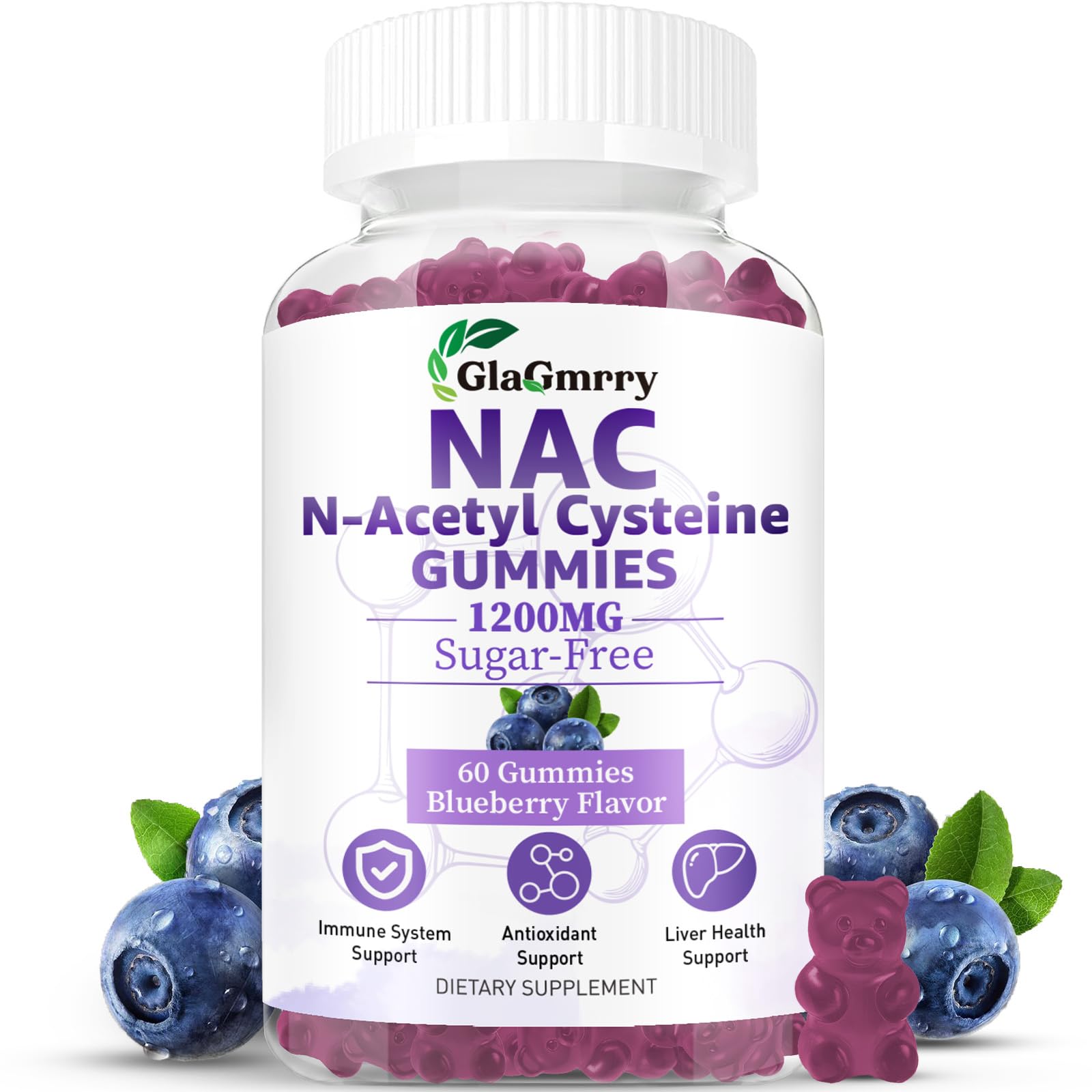 GlaGmrry Sugar Free NAC Gummies, 600mg NAC per Gummy, 60 Count