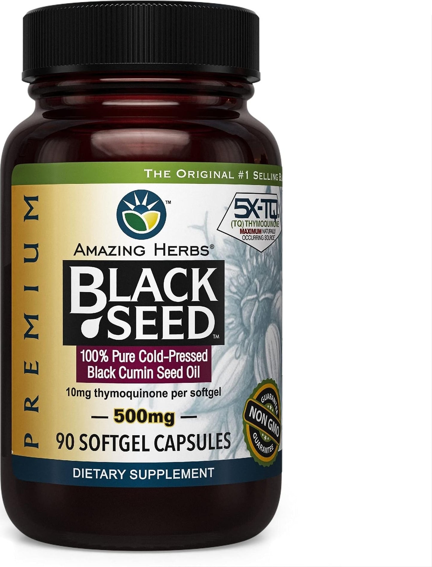 Amazing Herbs Black Seed Oil 500mg Capsules - 90 Count