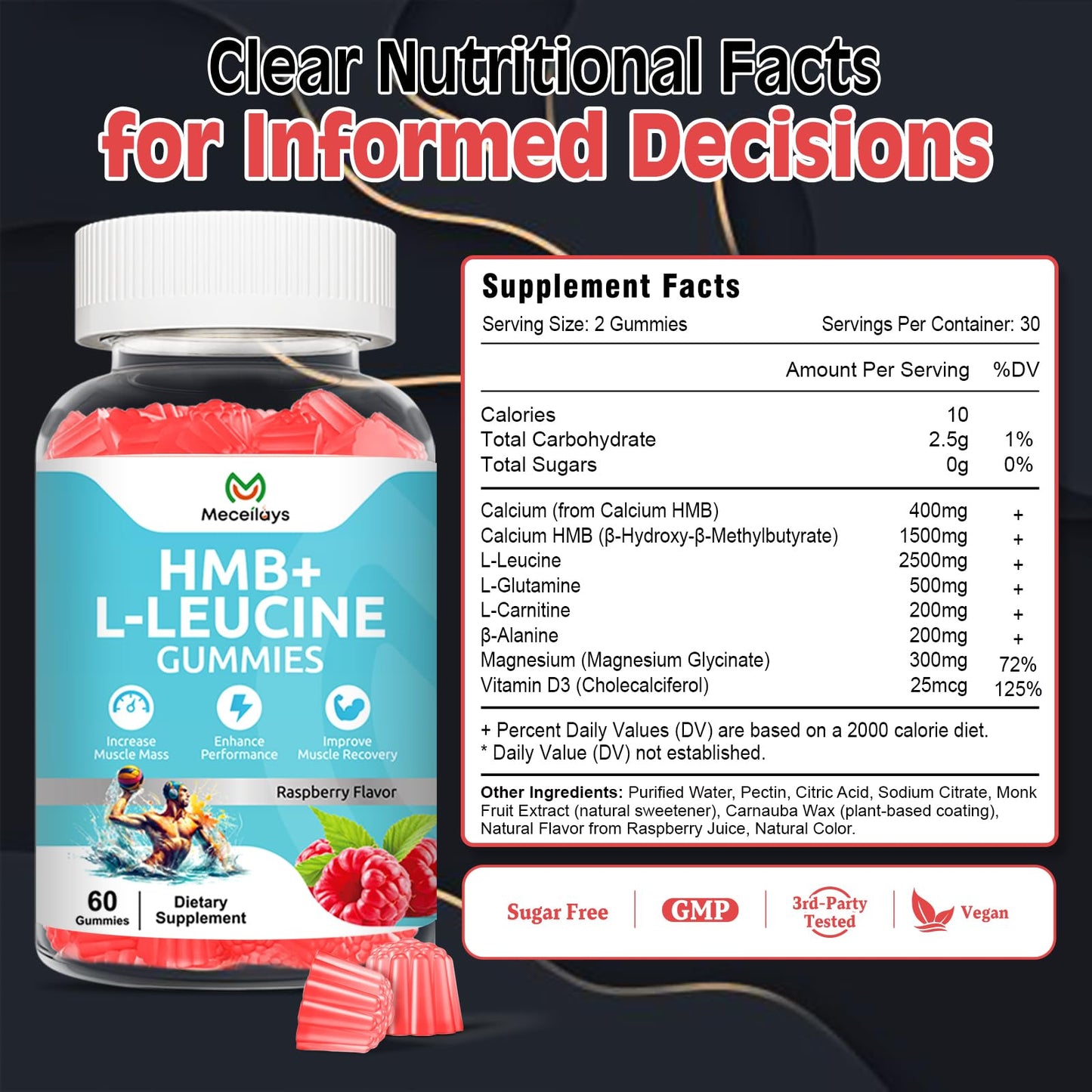 Meceilays HMB & L-Leucine Gummies, 4000mg HMB & L-Leucine, 120 Count