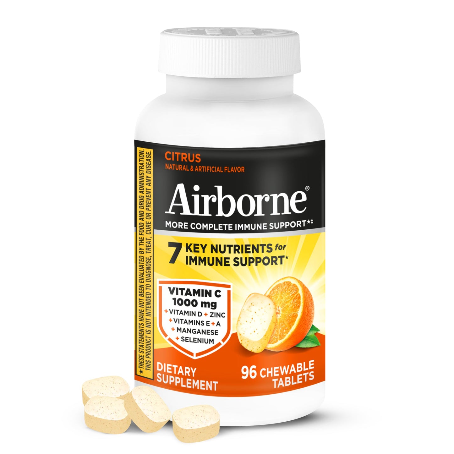 Airborne Vitamin C 1000mg Citrus Chewable Tablets, 96 Count