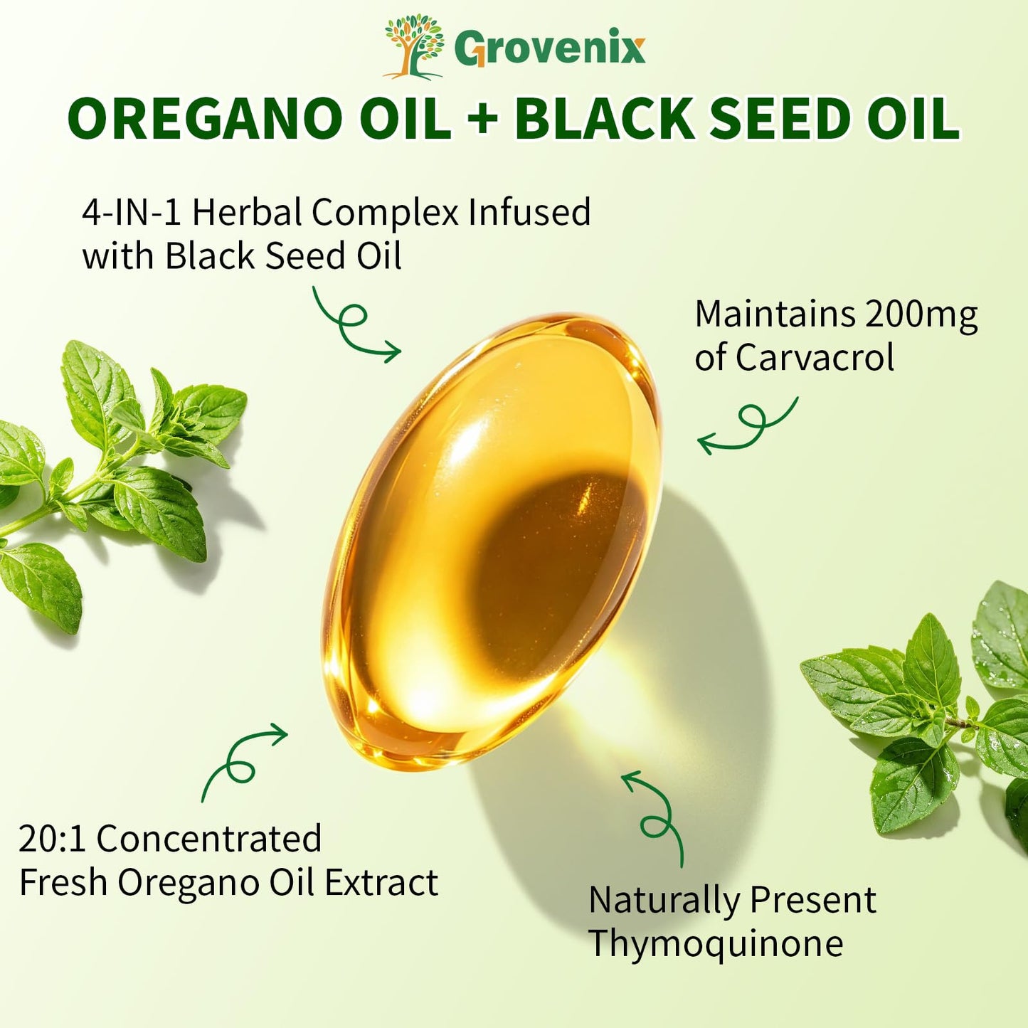 Grovenix Oil of Oregano with Black Seed Oil Softgels, 300 Count