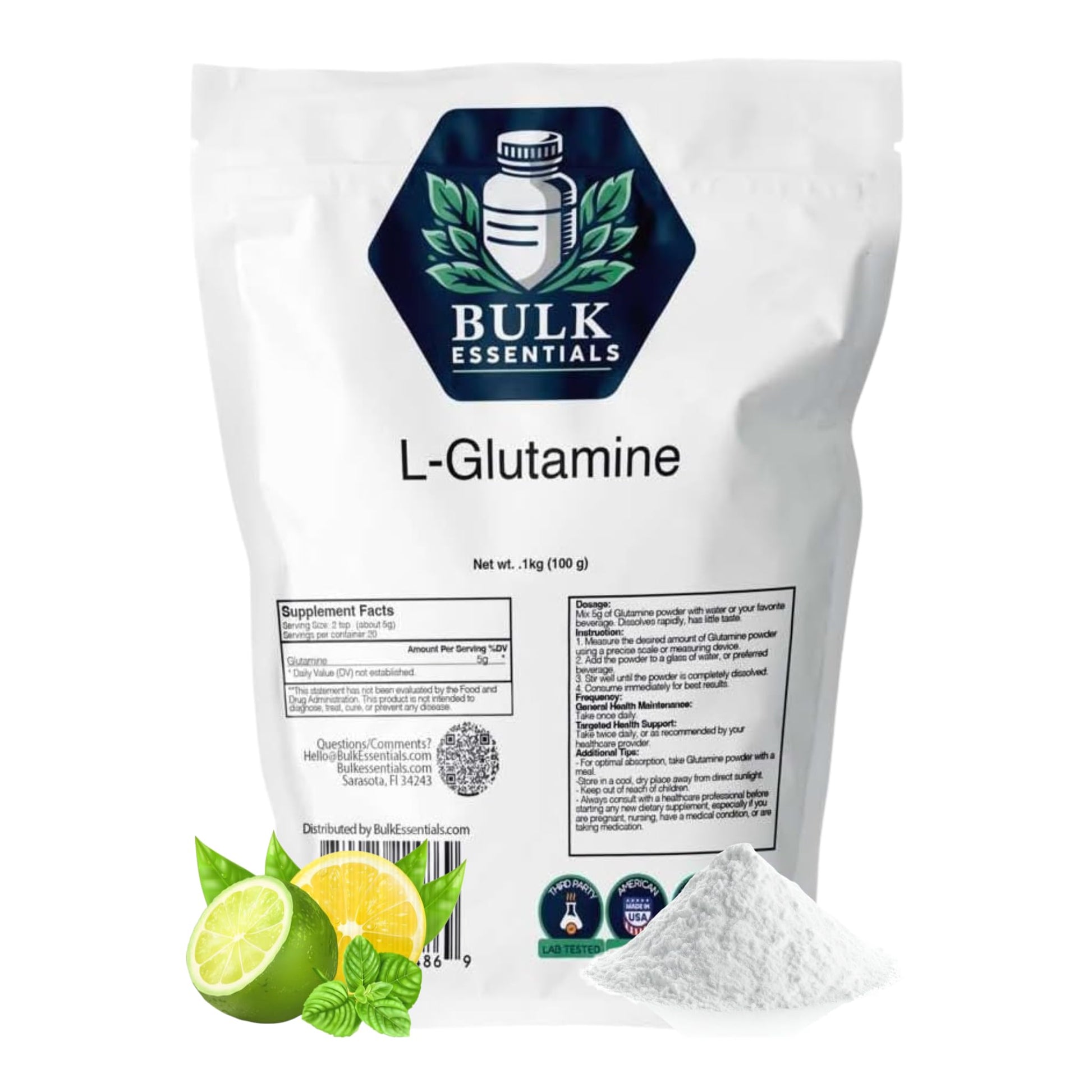 Bulk Essentials L-Glutamine Powder Supplement, 3.52 Ounce