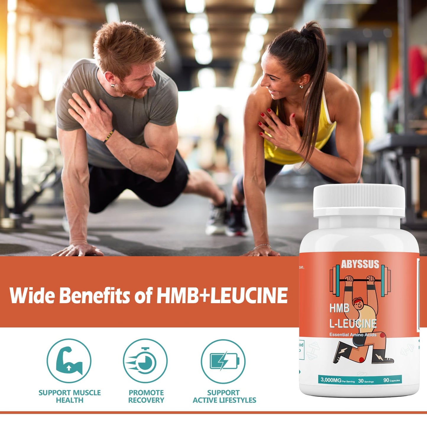 ABYSSUS HMB & Leucine 3000mg Capsules, Muscle Health Support, 90 Capsules