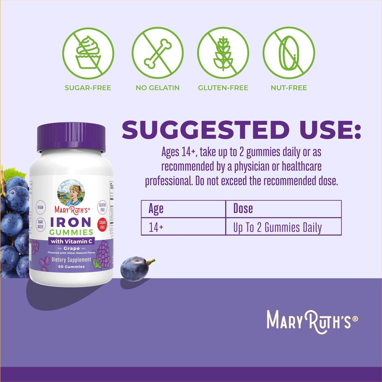 MaryRuth's Iron Gummies with Vitamin C, 60 Count