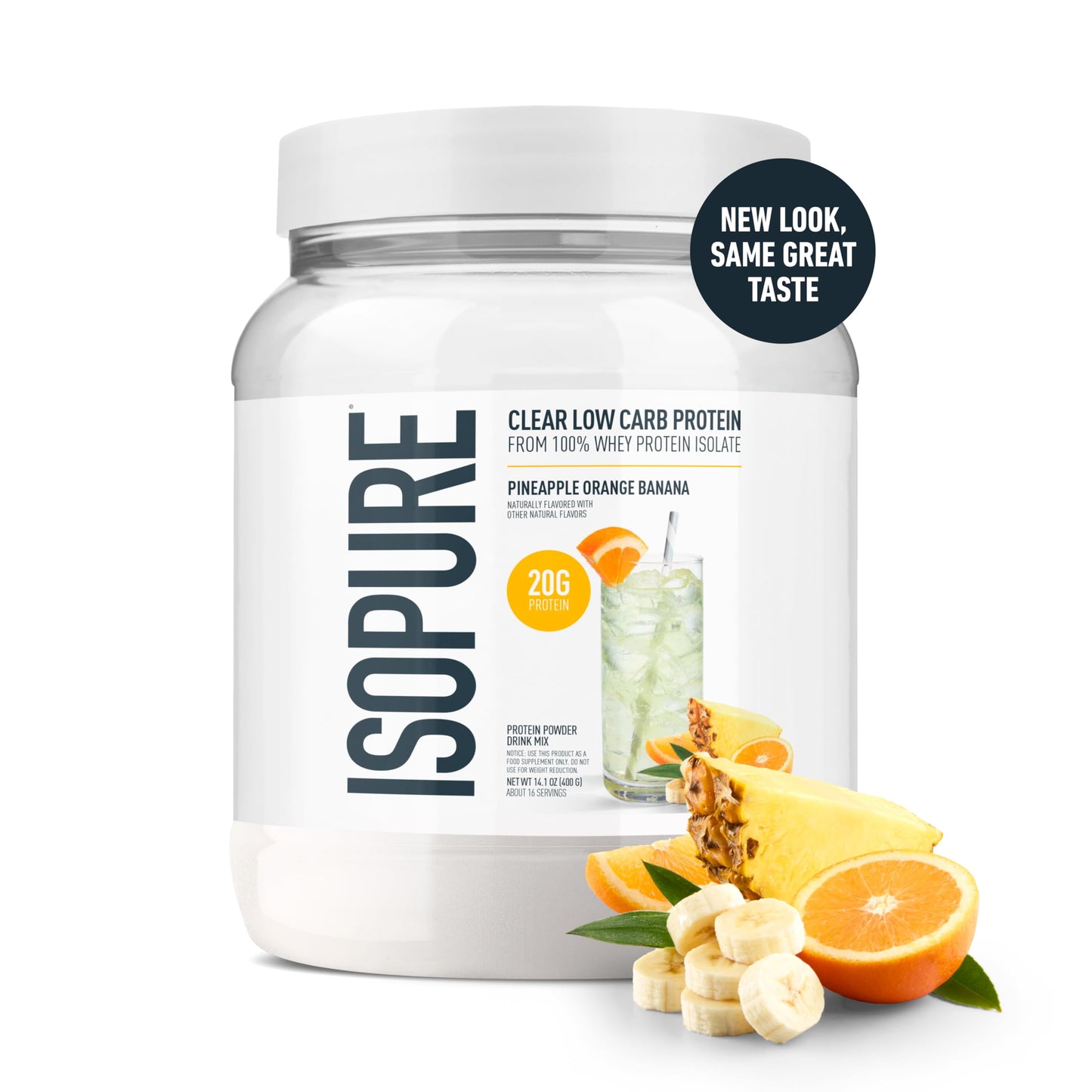 Isopure Clear Whey Isolate Protein Powder, Lactose Free, Gluten Free, Naturally Flavored, Pineapple Orange Banana, 20g Protein Per Serving, 14.1 Oz, 16 Servings (Packaging May Vary)