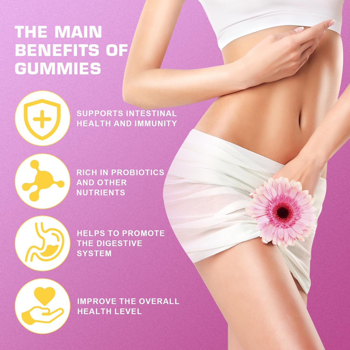 Brurtzexs Her Juicy Feminine Probiotics Gummies for Women with Slippery Elm - Pineapple Flavor, pH Balance & Immune Health Support - Digestive & Feminine Support - Vegan Supplement, 60 Gummies