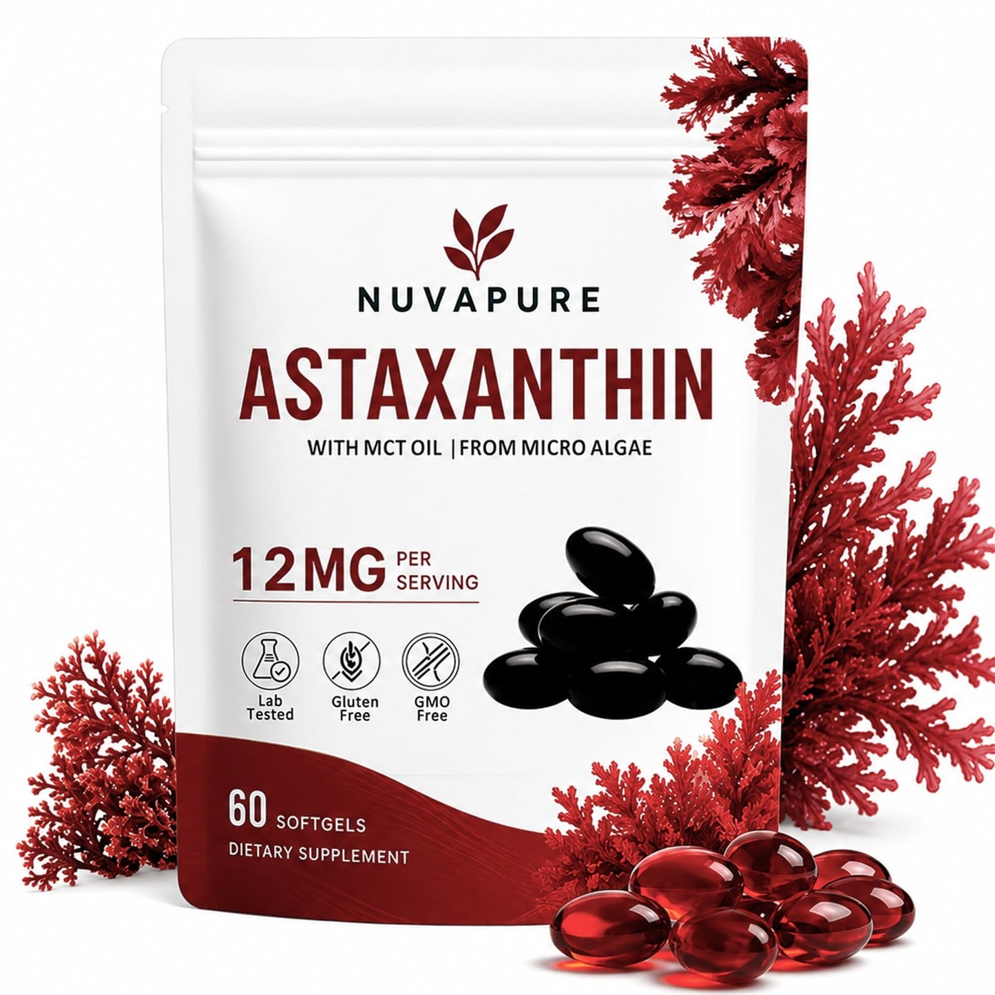 Heniqut NuvaPure Astaxanthin 12mg with MCT Oil Softgel 1 Count
