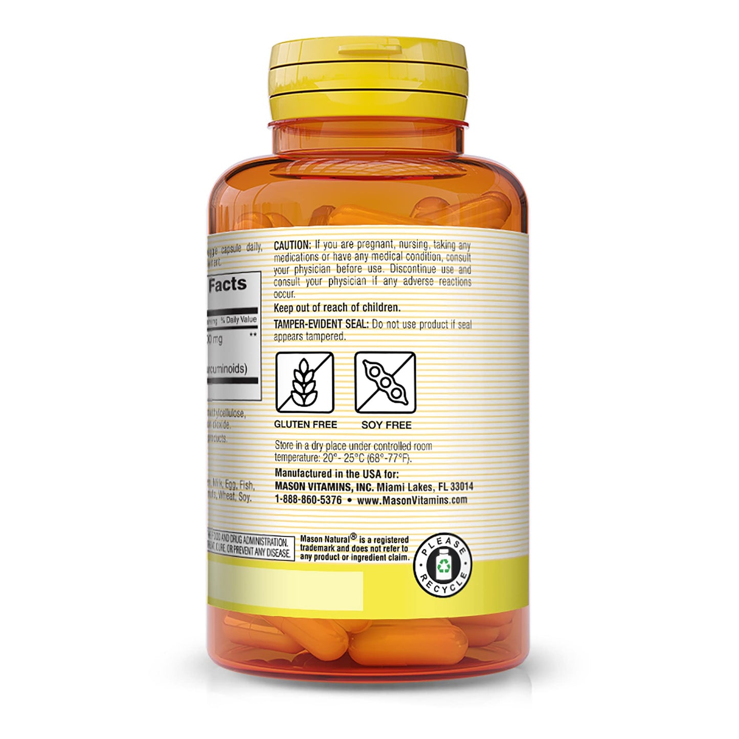 Mason Natural Turmeric 500 mg with 95% Curcuminoids Capsules, 60 Count
