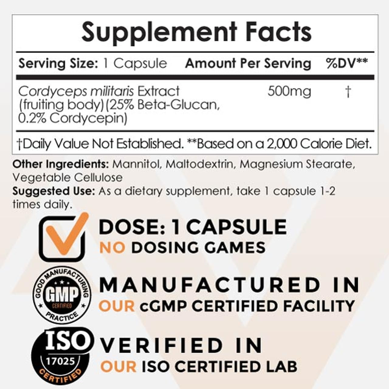 Nootropics Depot Cordyceps Mushroom Capsules 500mg, 180 Capsules