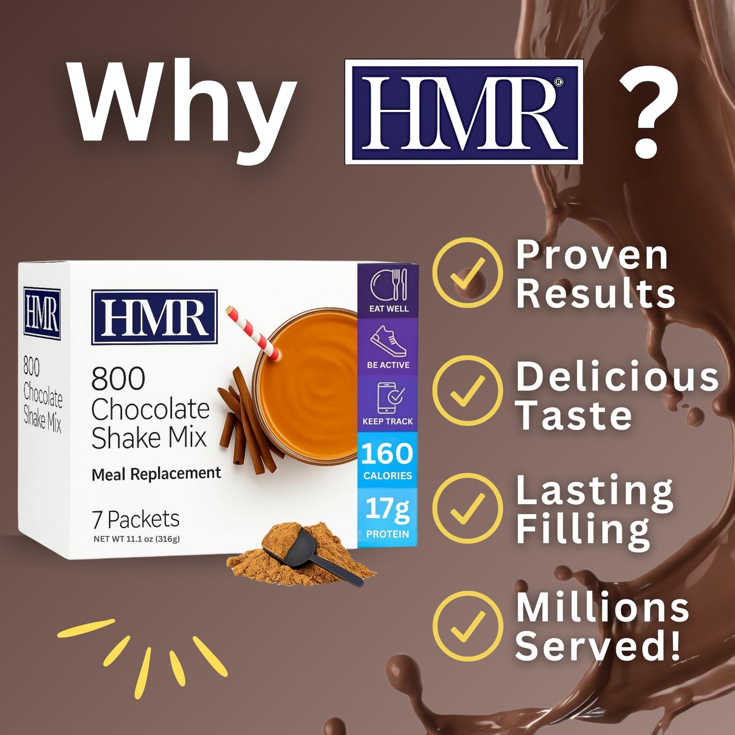 HMR 800 Chocolate Meal Replacement Shake Mix Powder, 11.13 oz