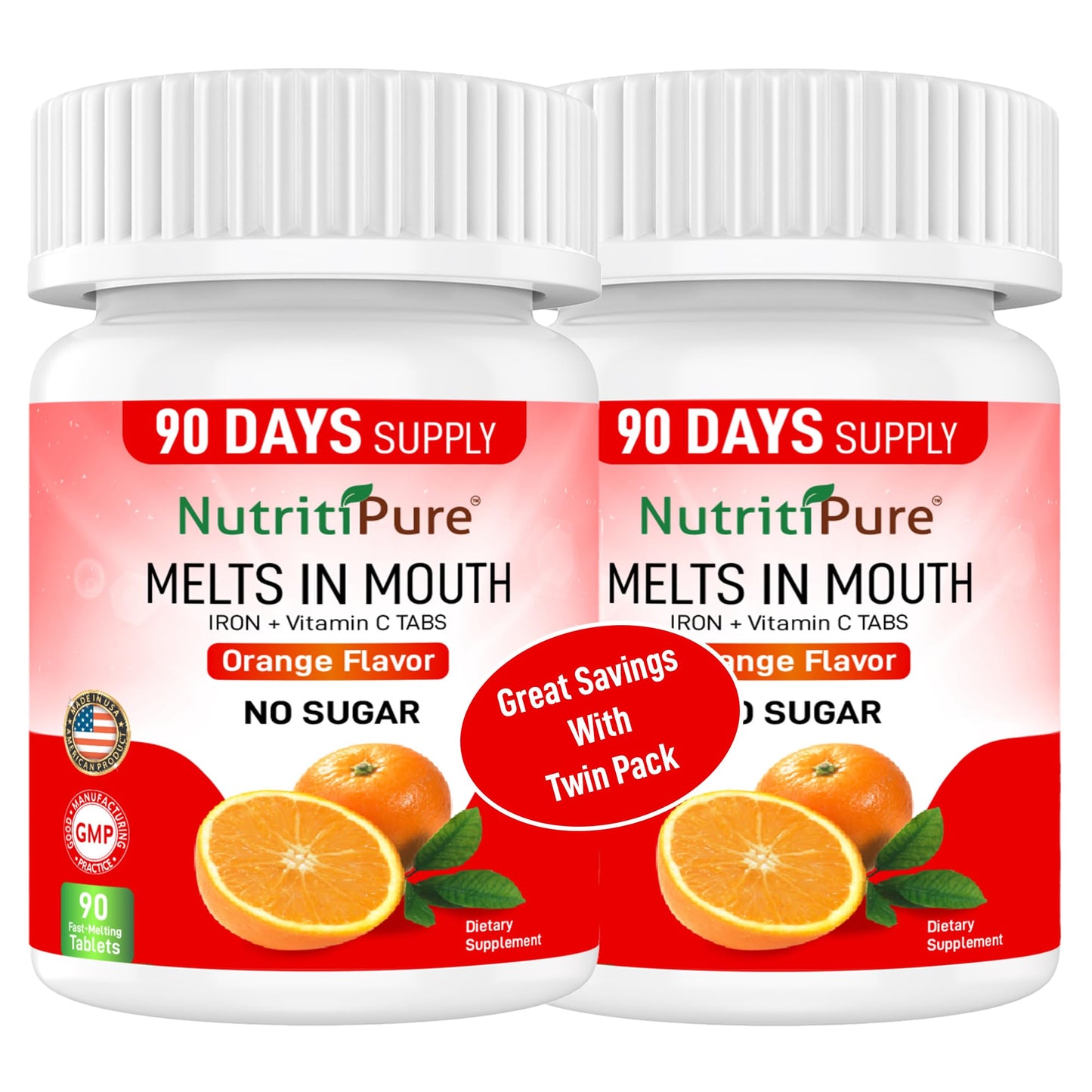 NutritiPure Iron 18 mg Vitamin C Orange Tablets 90