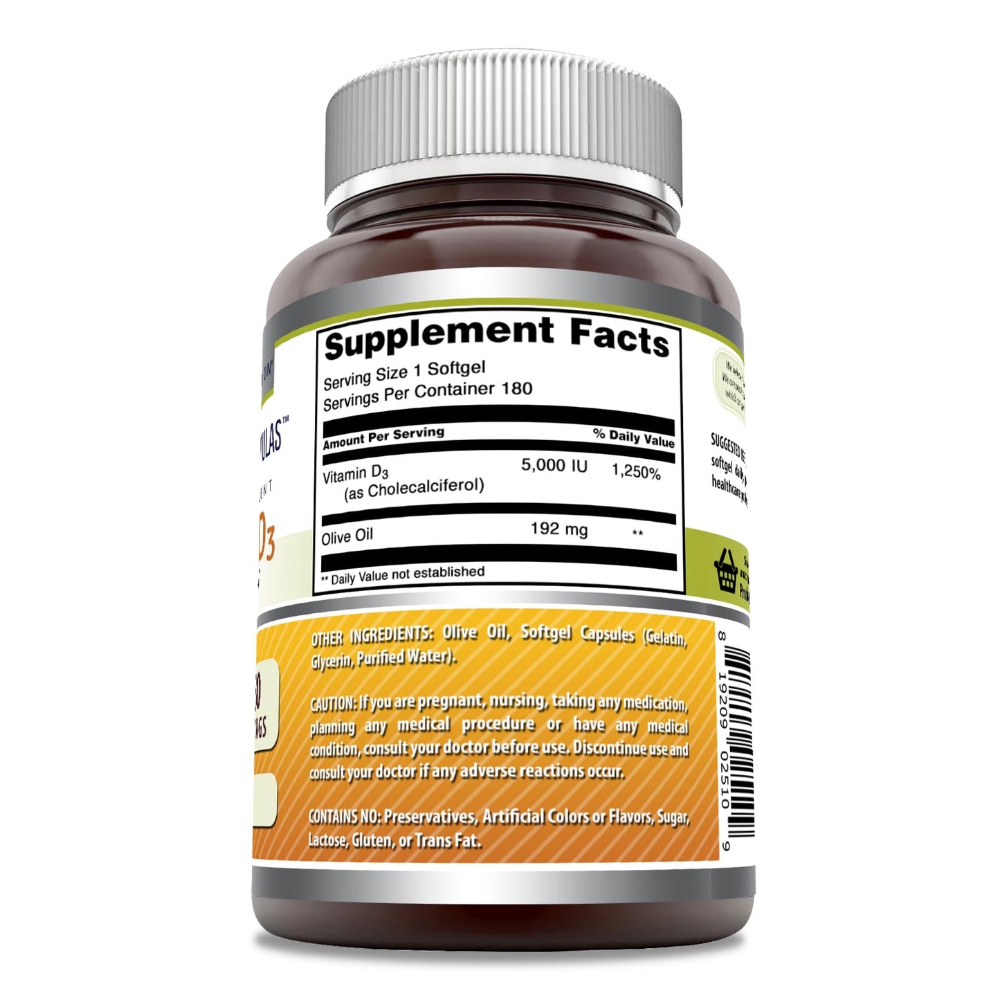 Amazing Nutrition Vitamin D3 with Olive Oil 5000 IU Capsule, 180 Count