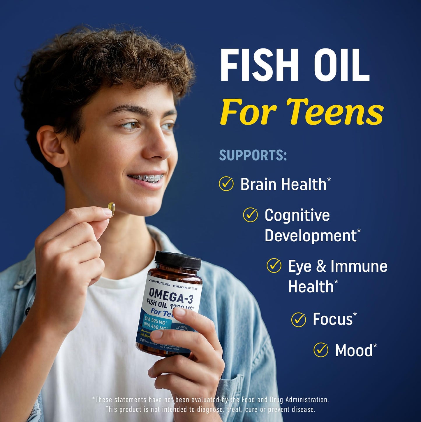 MAV NUTRITION Omega-3 Fish Oil for Teens Softgels 90 Count