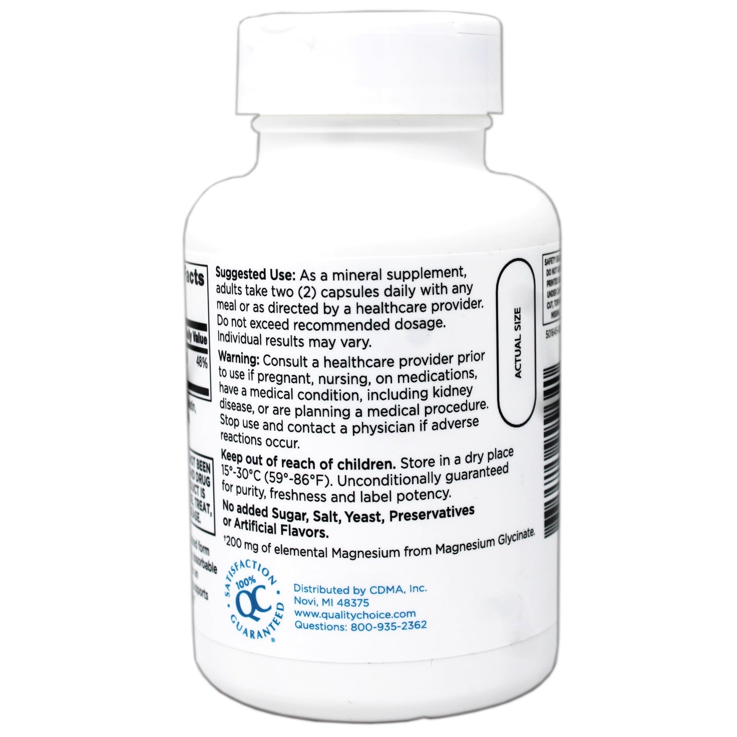 Quality Choice Magnesium Glycinate 200 mg - Bone, Muscle, Heart & Nerve Support, 90 Capsules