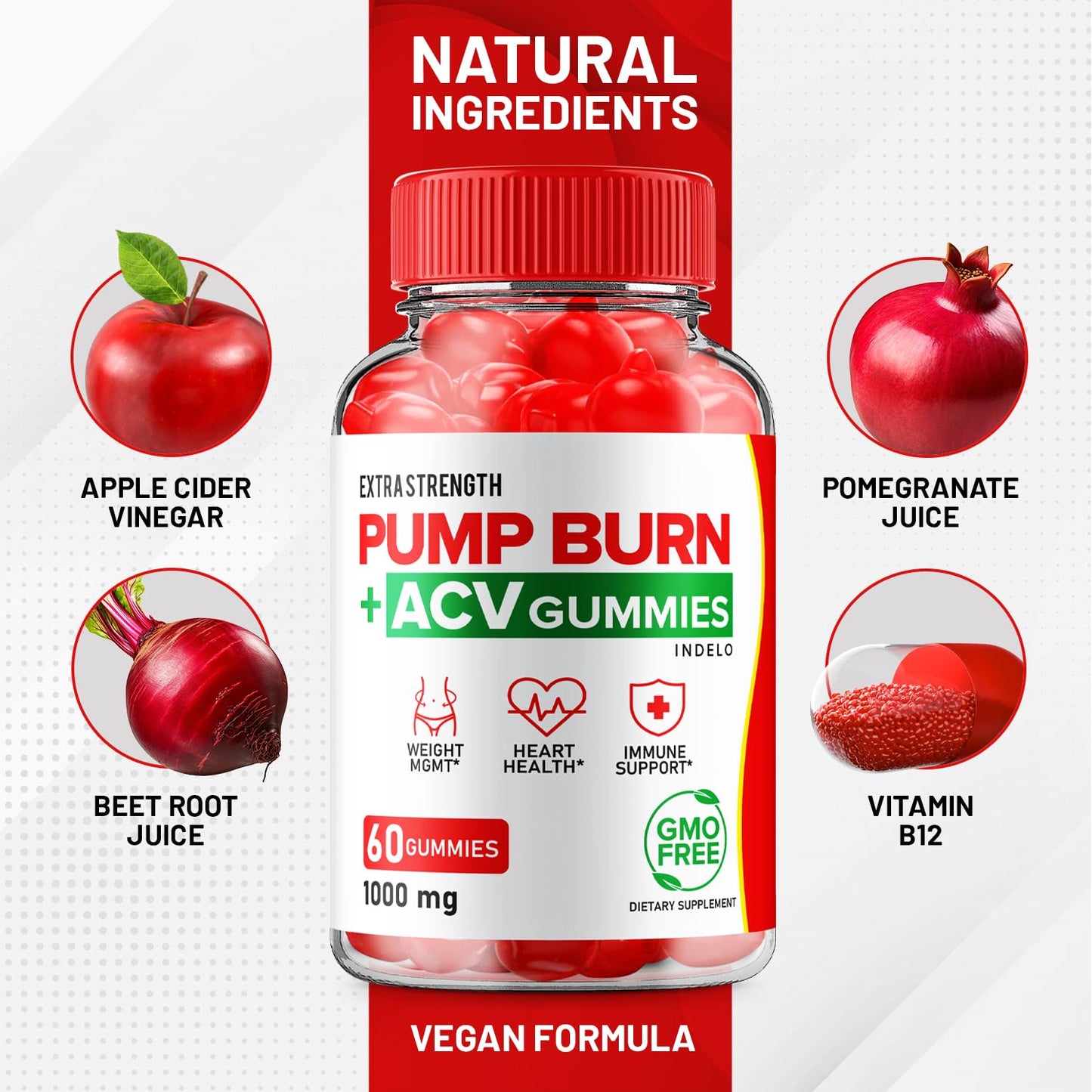 Indelo Pump Burn Keto ACV Gummies, 180 Gummies