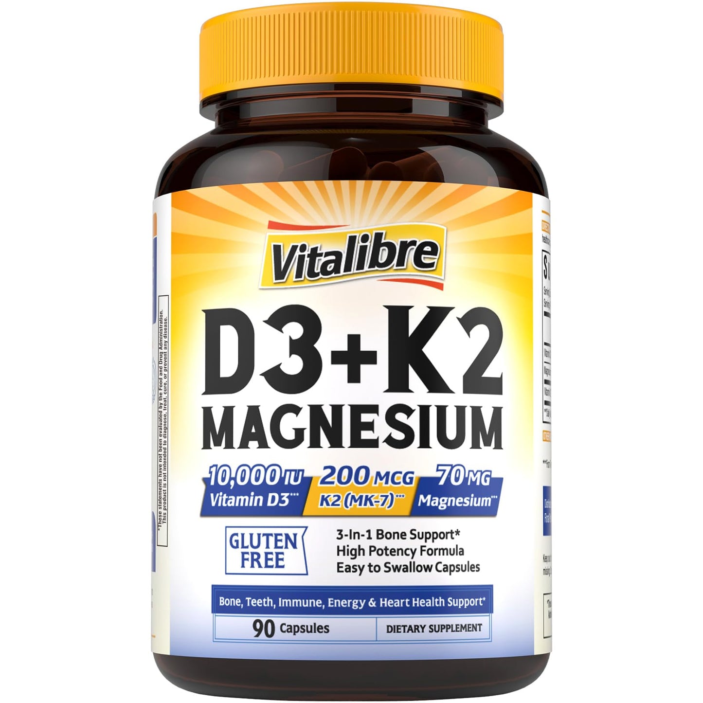 Vitalibre D3 K2 + Magnesium Glycinate Supplement Capsule 90 Count