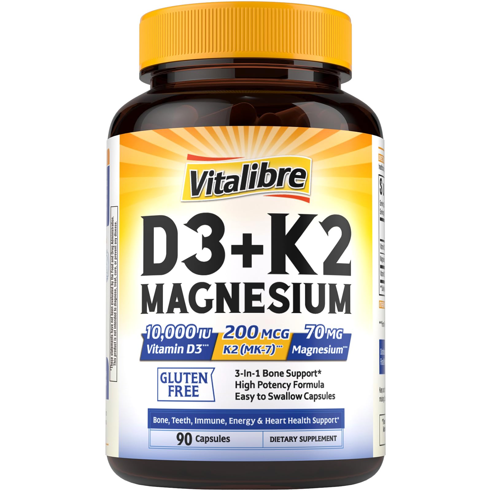 Vitalibre D3 K2 + Magnesium Glycinate Supplement Capsule 90 Count