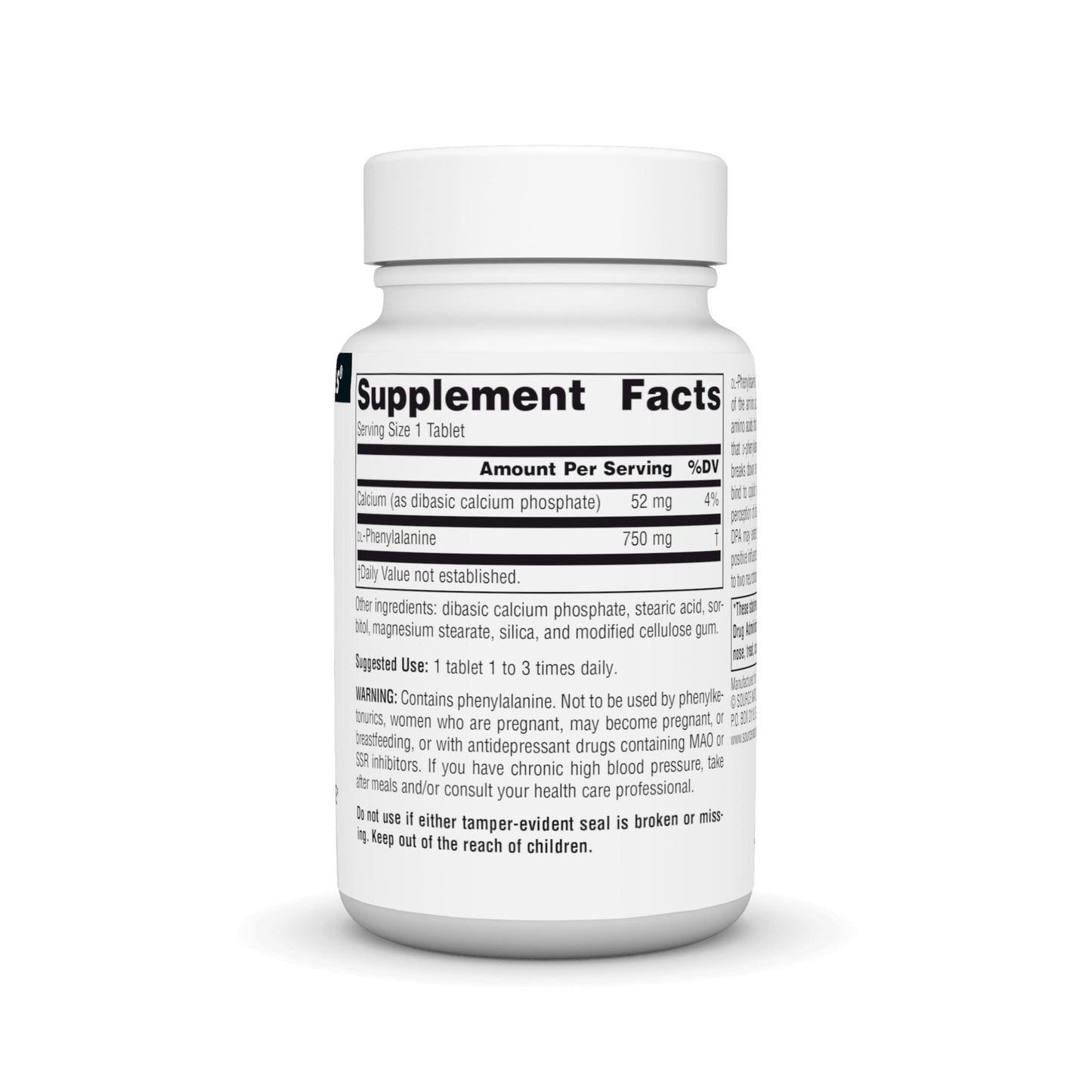 Source Naturals DLPA DL-Phenylalanine Supplement that Supports an Alert State* - 750 mg, 30 Tablets