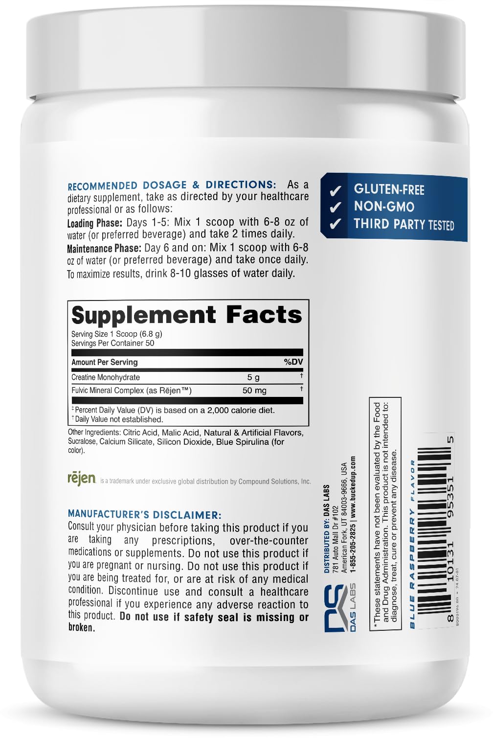 Bucked Up Blue Raspberry Creatine Monohydrate Powder, 50 Servings, 250 g