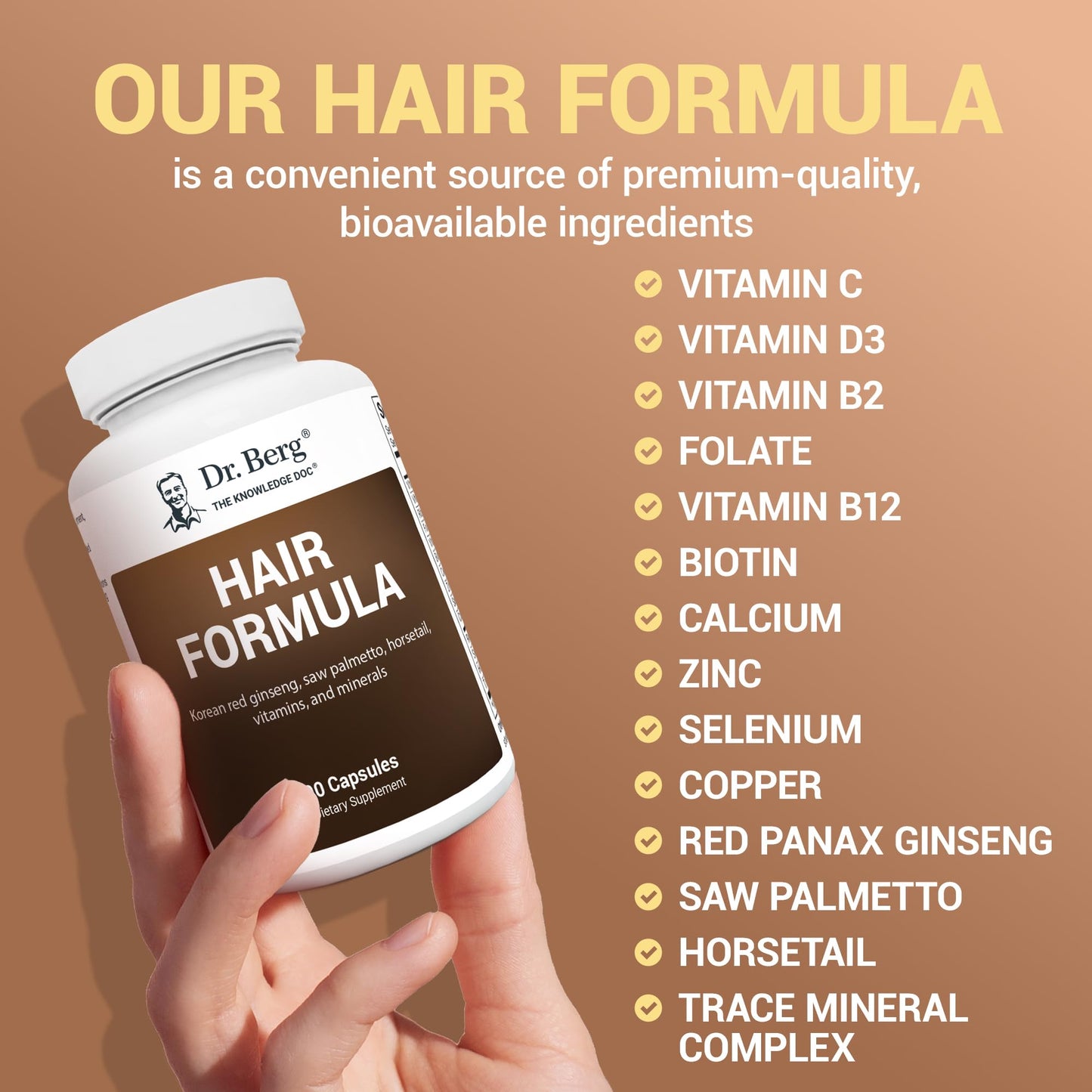 Dr. Berg Nutritionals All-in-One Vitamins for Hair, Skin, & Nails - Advanced Formula with Biotin, Saw Palmetto, DHT Blocker, & Trace Minerals, 90 Capsules