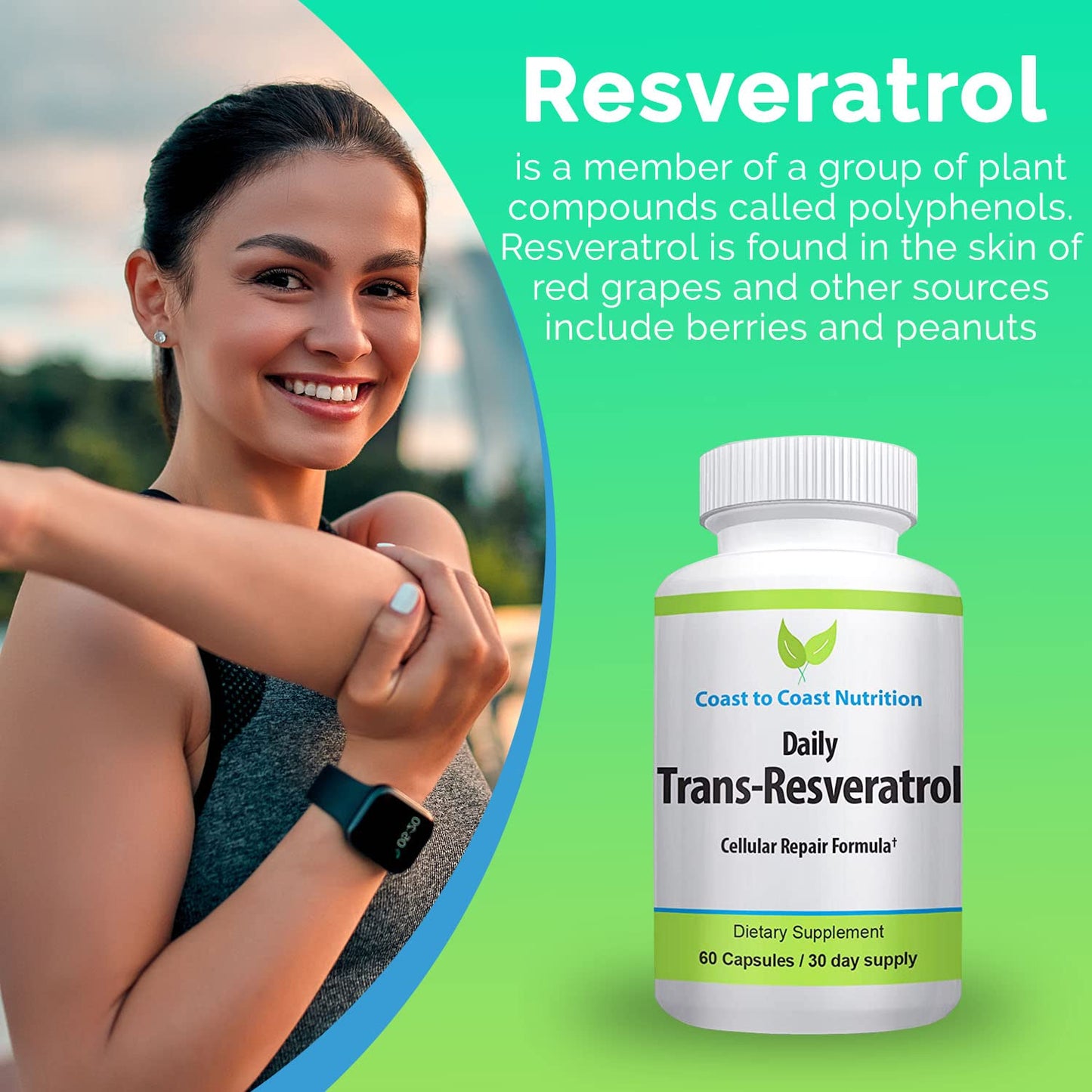 Coast to Coast Nutrition Trans-Resveratrol Supplement Capsules 60 Count