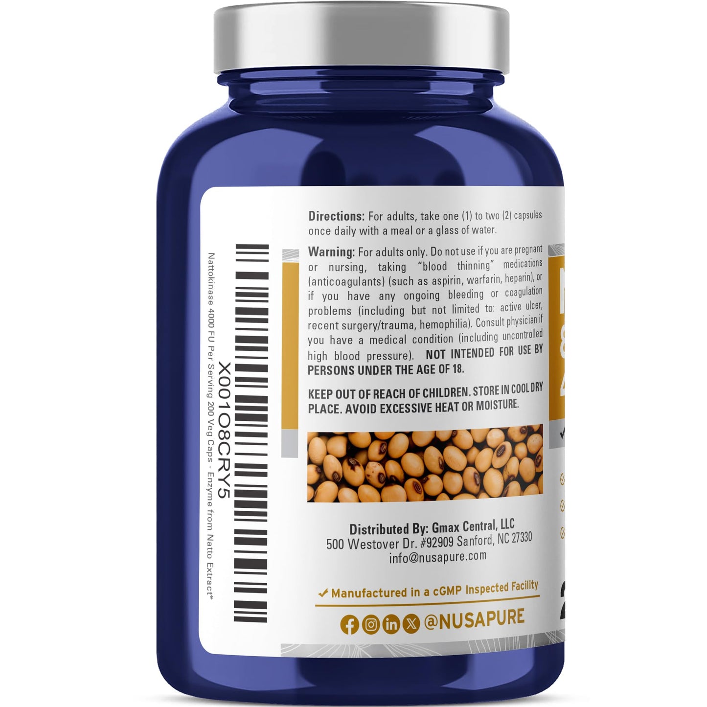 NusaPure Nattokinase 4000 FU 800mg Capsule, 200 Count