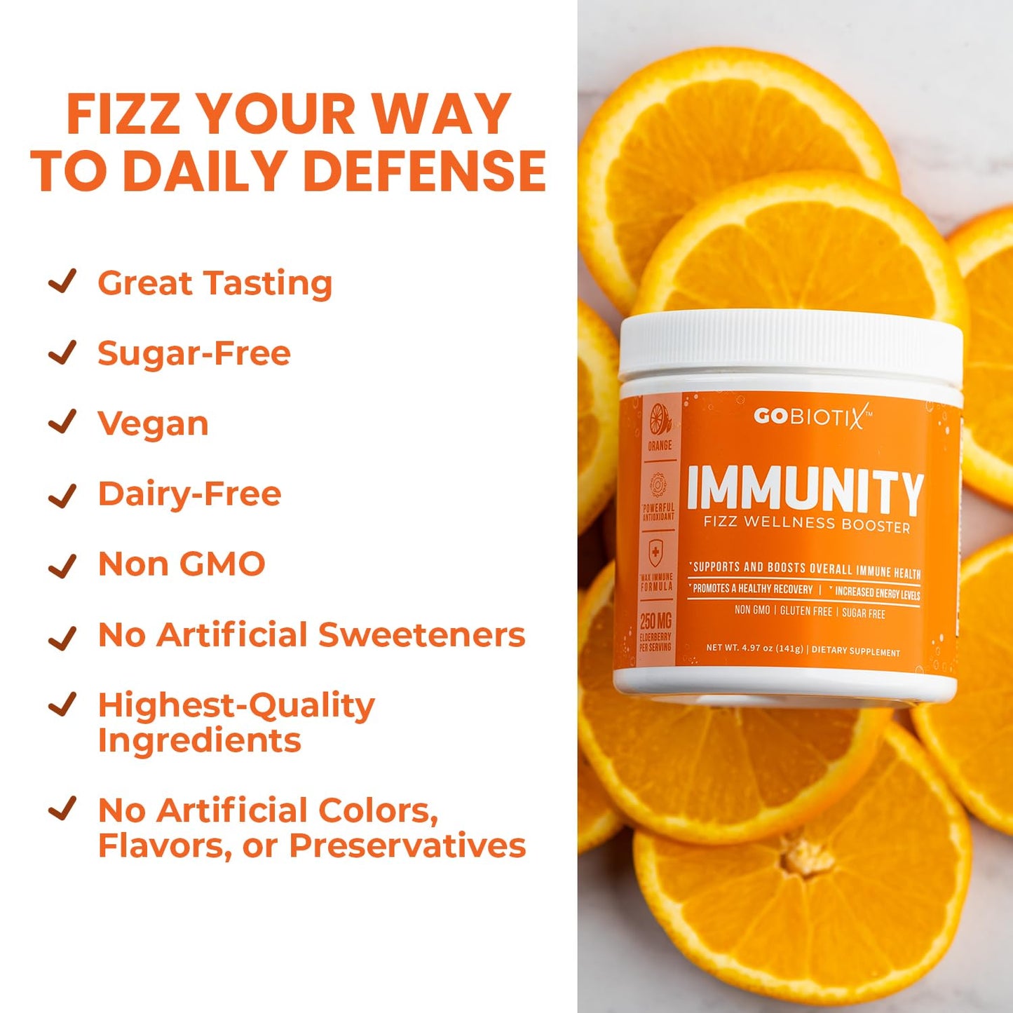 GOBIOTIX Vitamin C - Immune Defense Support - Immunity Wellness Booster - Vegan Superfood - Elderberry, Turmeric, B12 Vitamin Supplement Powder 4.97 Ounce