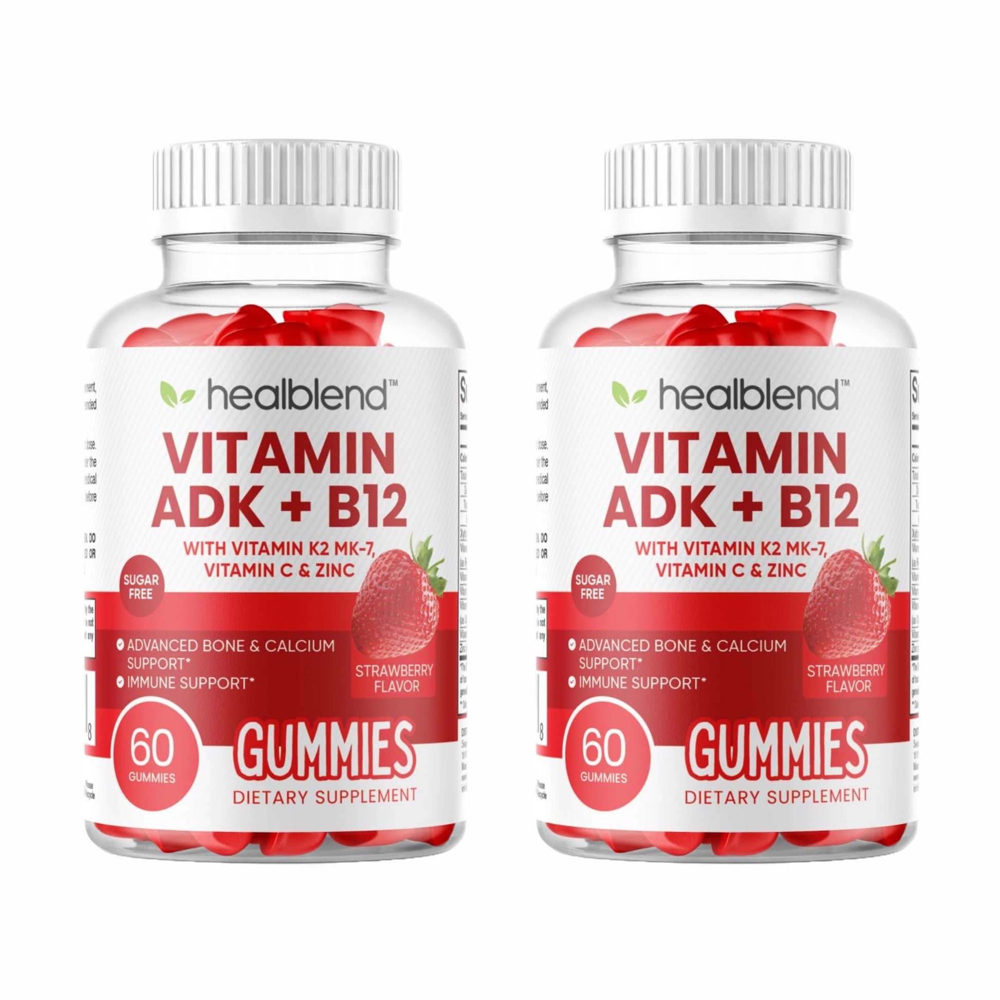 healblend Vitamin ADK + B12 Gummies - High Potency Vitamin D3 10000 IU, K2 MK-7, Vitamin A & B12 5000mcg - Immune, Bone & Energy Support Supplement - Strawberry Flavor, 60 Gummies