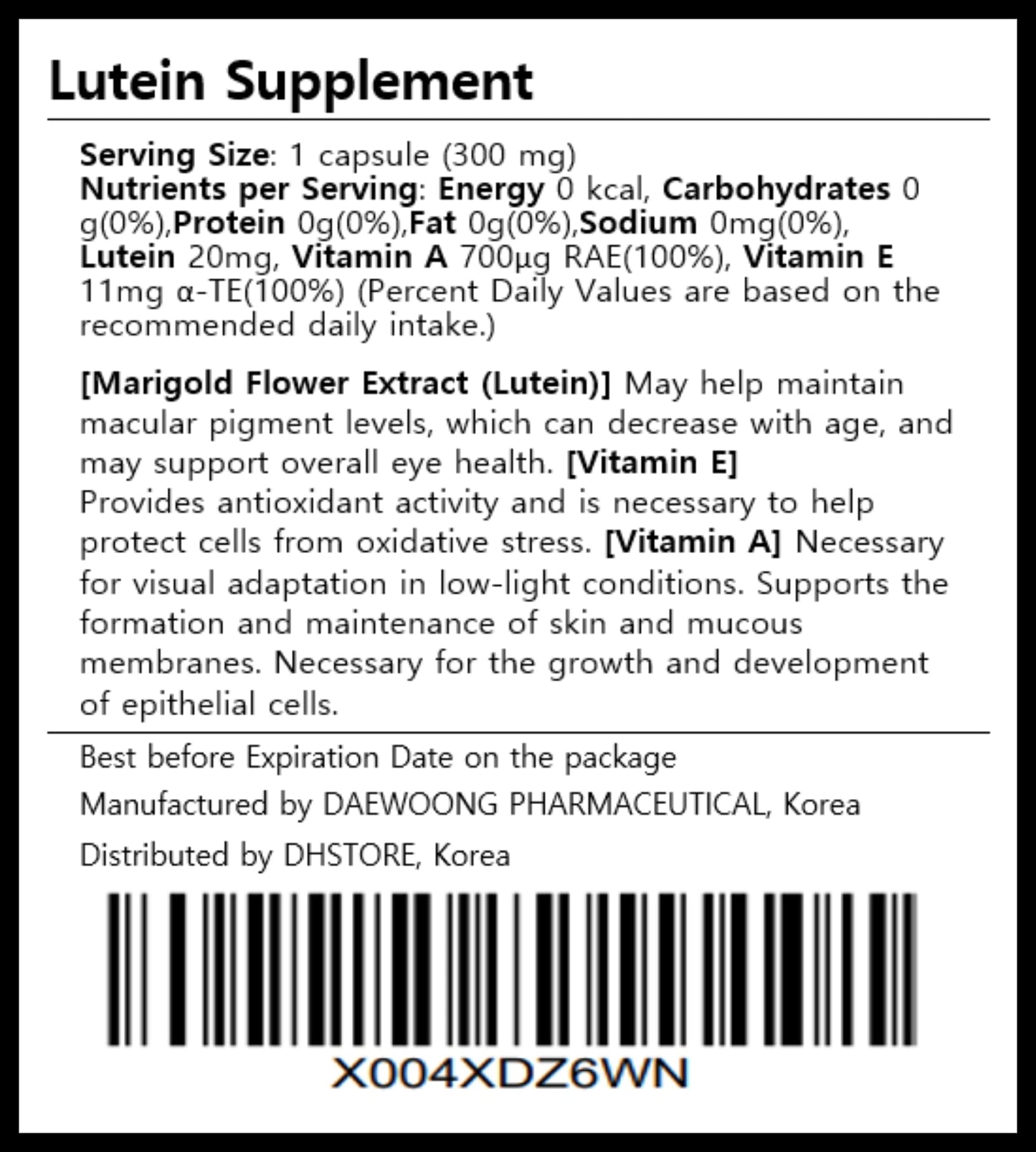DAHLORE Lutein Supplement with Vitamin A & Vitamin E Softgel, Eye Wellness Support, 30 Count