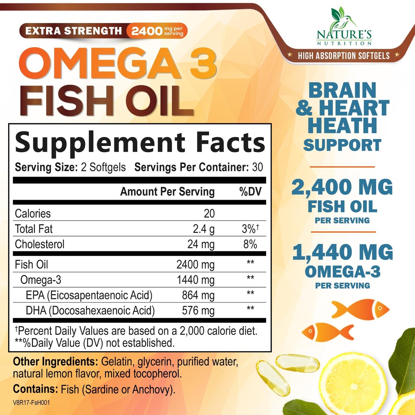 Nature's Nutrition Omega-3 Fish Oil Softgels 60 Count