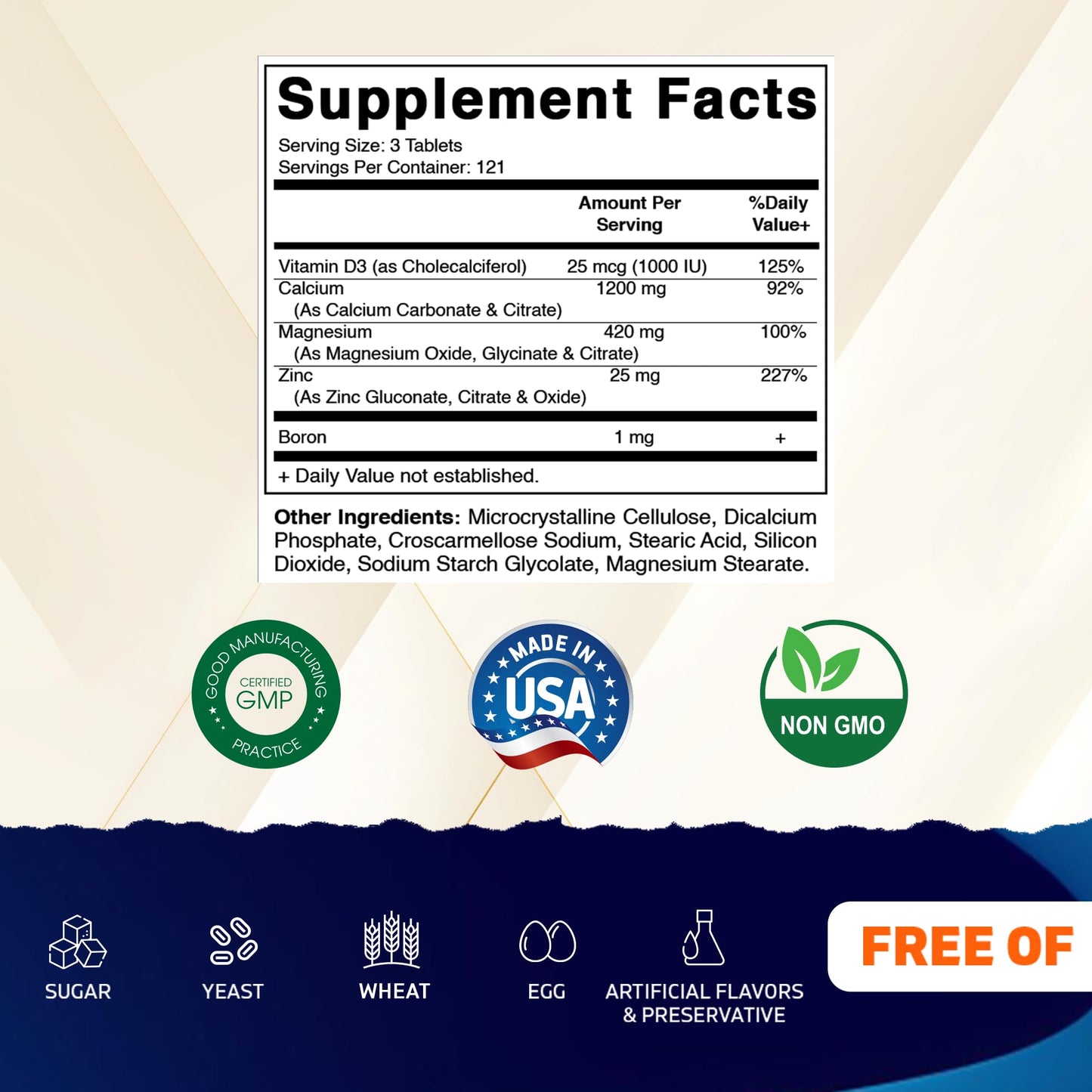 Vitamatic Calcium Magnesium Zinc D3 Boron Tablets, 730 Count